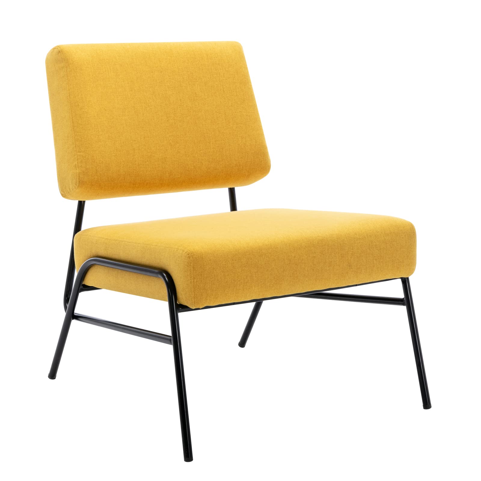 Modern Accent Chair - Upholstered Armless Slipper Chair with Thick Cushion & Sturdy Metal Frame - Comfortable Lounge Chair for Living Room, Bedroom, Home Office, Apartment & Reception Area (Linen, Yellow) - Perfect for Relaxing, Reading or Adding Stylish Seating to Any Space