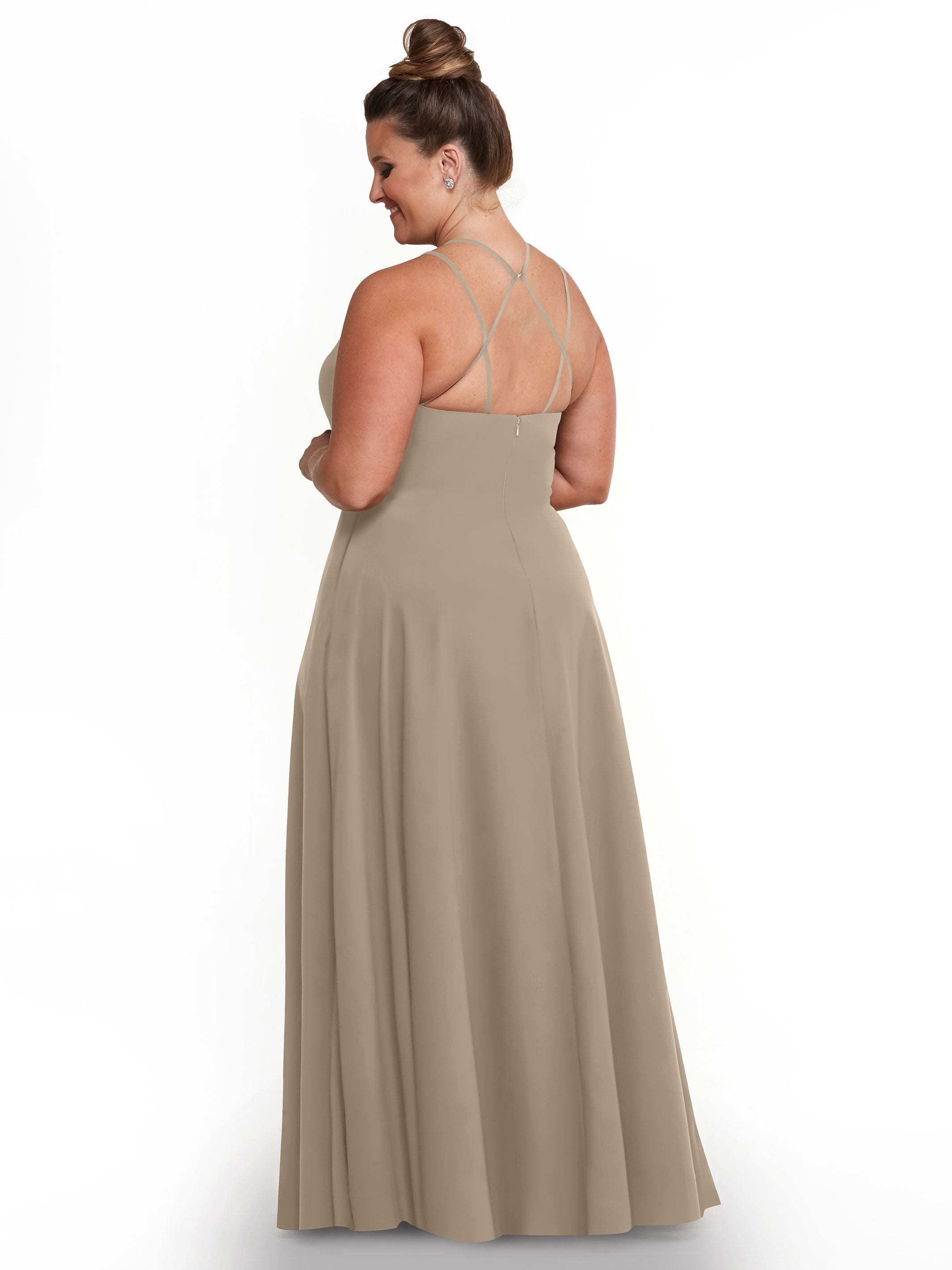 Elegant 83006 Stretch Chiffon A-Line Bridesmaid Dress with Halter Neckline - Perfect for Weddings, Formal Events & Special Occasions