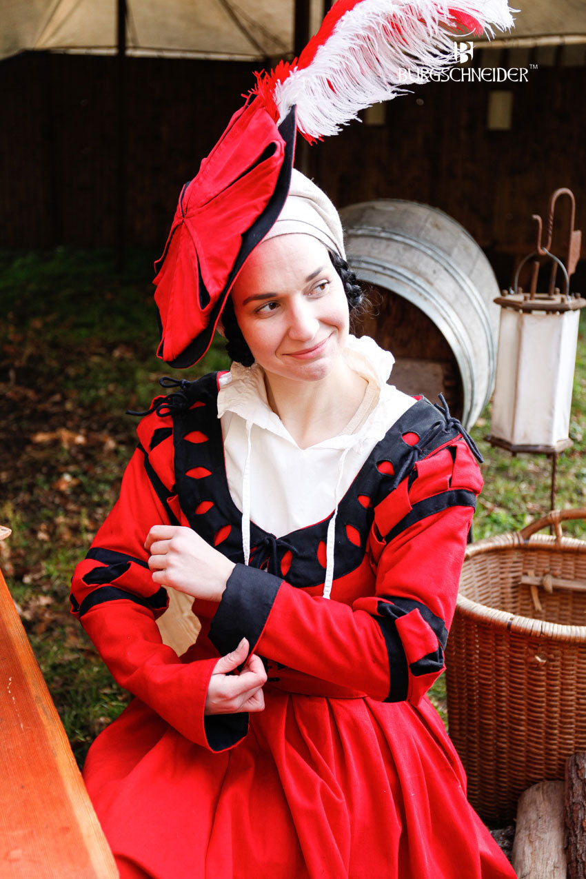 Landsknecht Striped Sleeves - Renaissance Flora Red & Black Costume Accessories for Historical Reenactment, LARP, and Cosplay Events