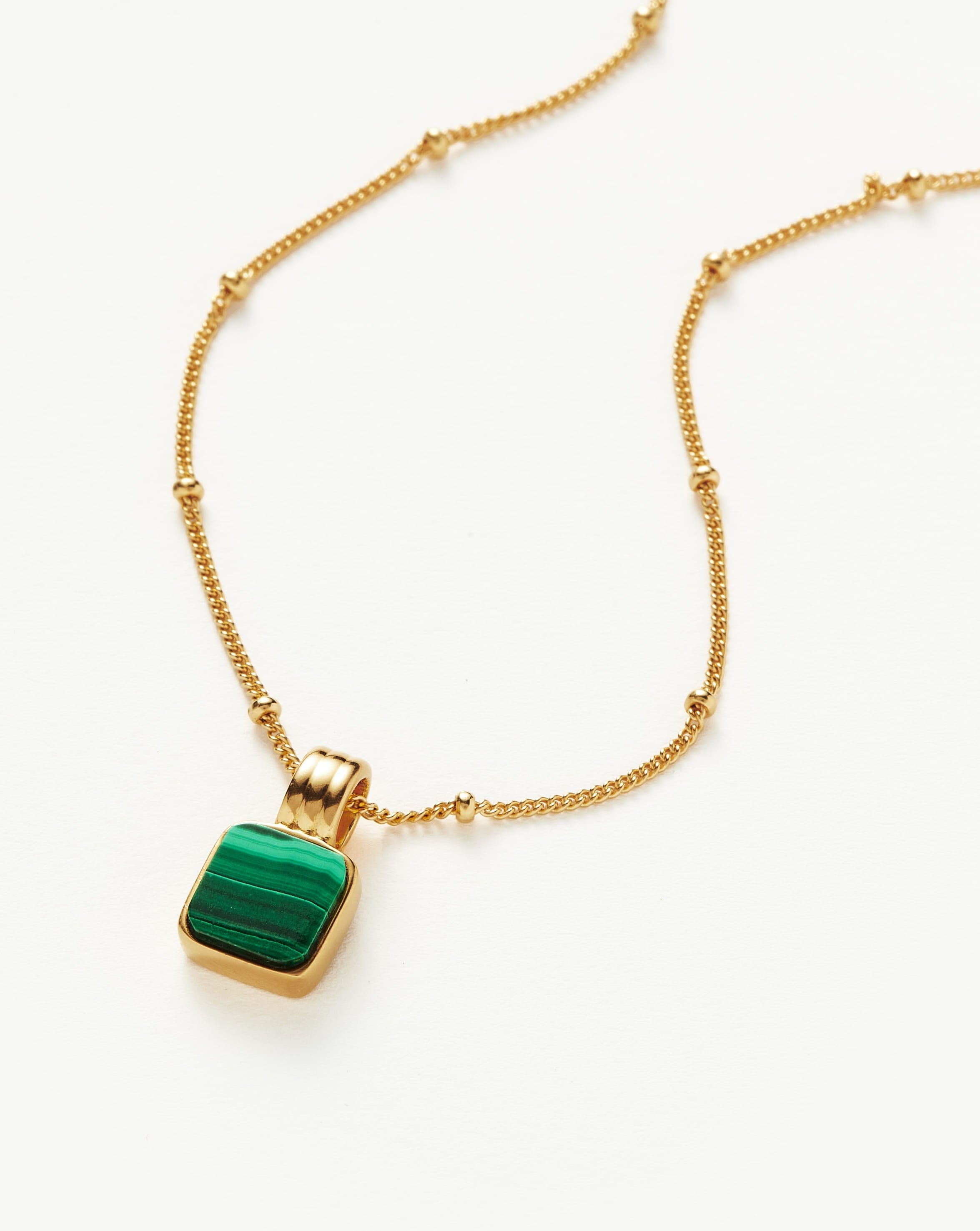 Lucy Williams Square Malachite Necklace - 18K Gold Vermeil & Genuine Malachite Pendant | Elegant Jewelry Gift for Women | Perfect for Weddings, Parties & Special Occasions