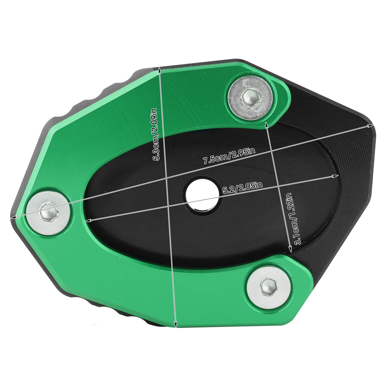 Aramox Moto Motorcycle Kickstand Pad - Aluminum Alloy Side Stand Extension Plate for Kawasaki Z650 & Z900 (Green) - Prevent Sinking on Soft Ground, Perfect for Parking on Grass, Sand or Gravel