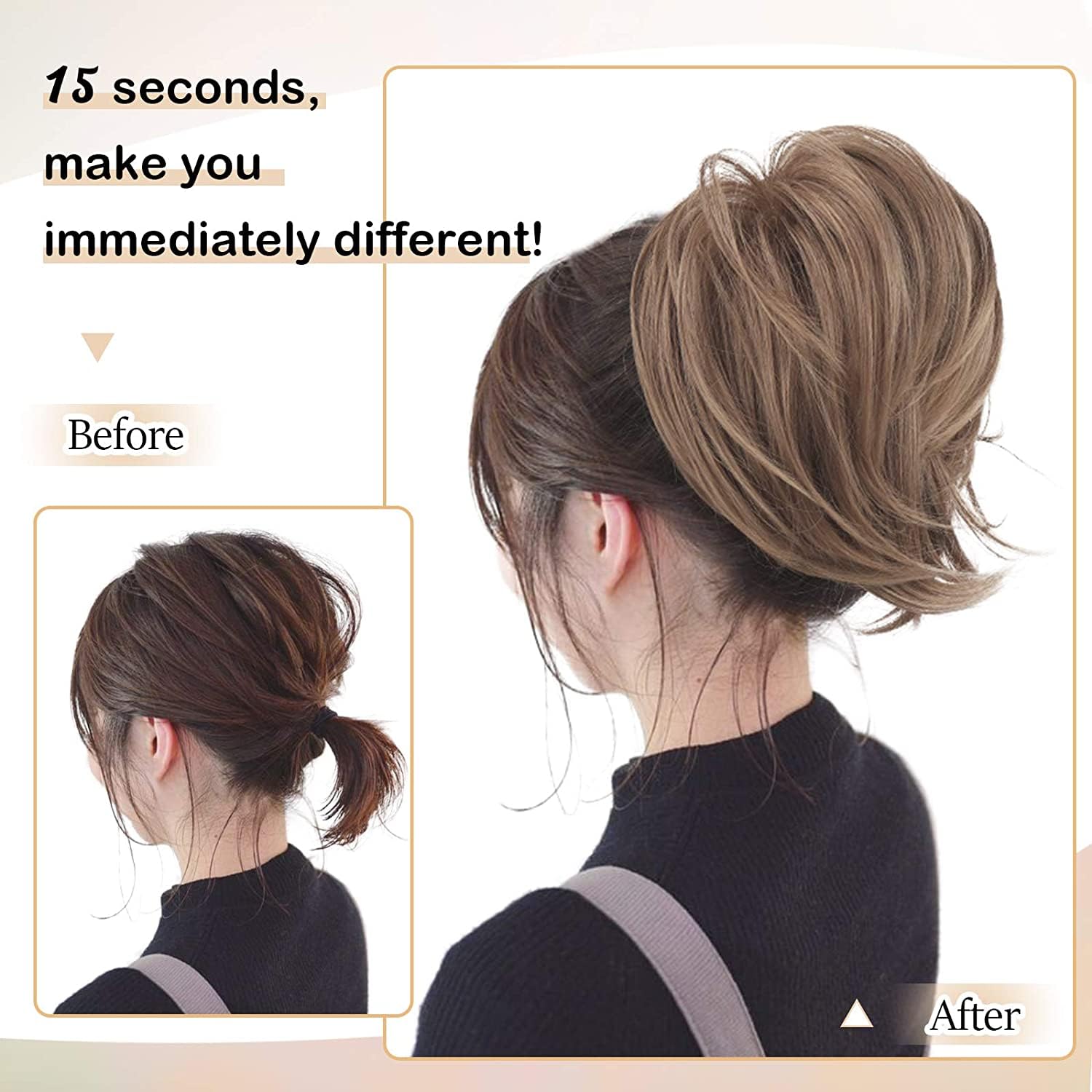 Straight Hair Bun Ponytail Extension - Elastic Scrunchie Hair Tie for Women | Perfect for Workout, Office & Everyday Hairstyles