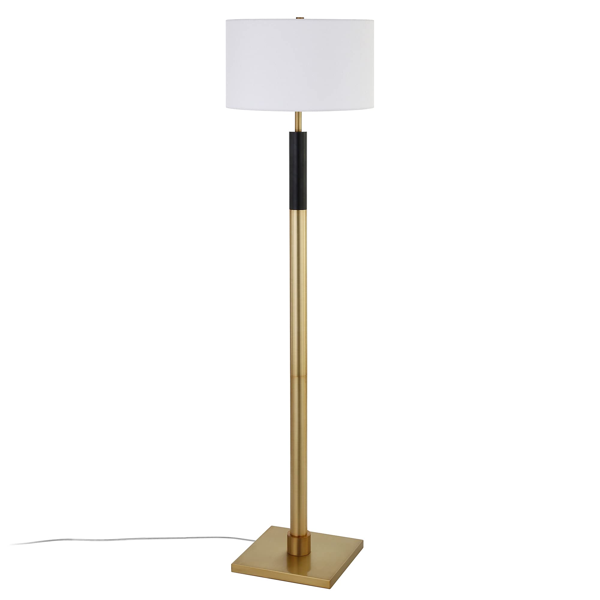 Henn&Hart Two-Tone Floor Lamp with Fabric Shade - Brass/Black/White Modern Standing Light for Living Room, Bedroom, Office | Adjustable Brightness for Reading & Relaxation | Dimmable LED Floor Lamp for Home Decor