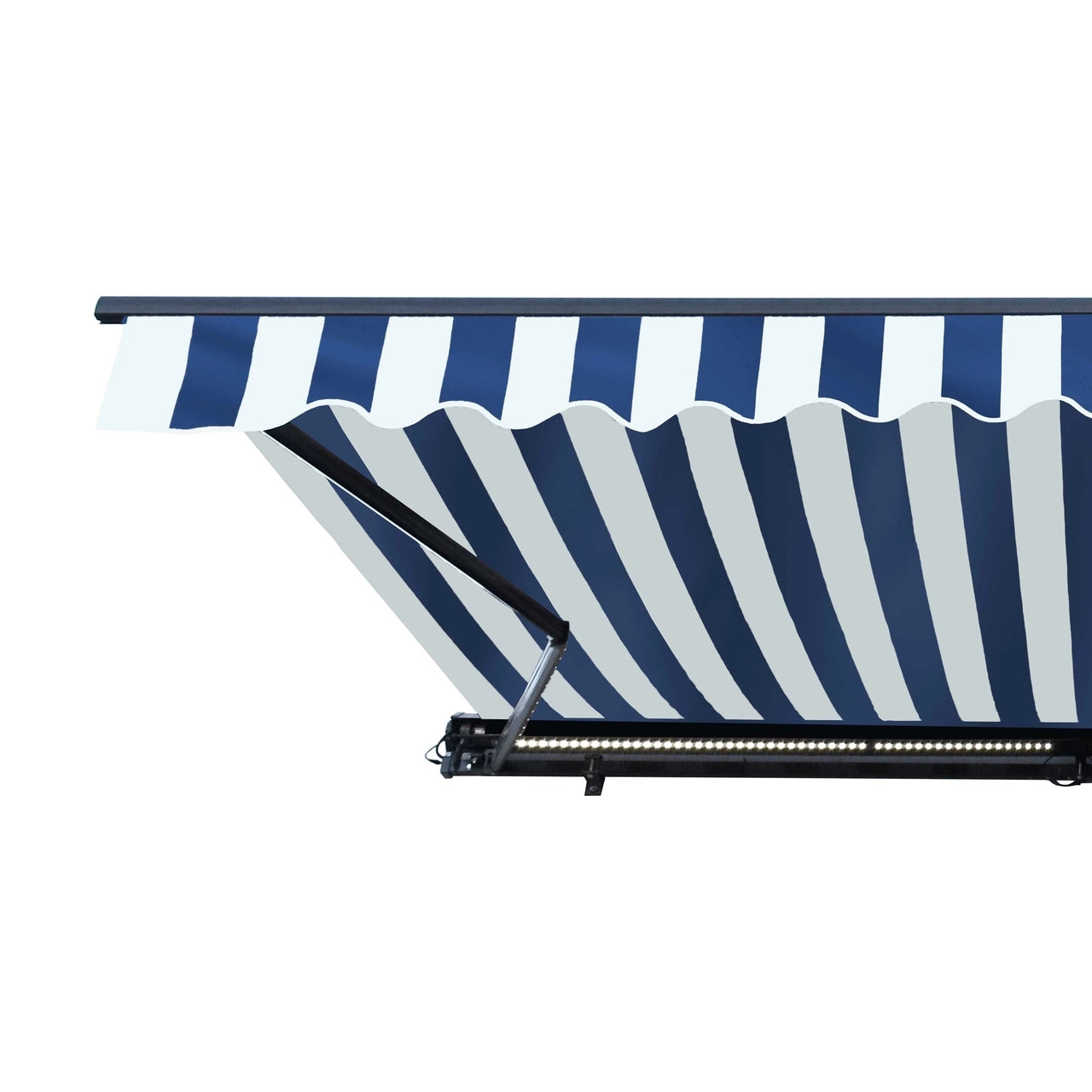 Aleko 16x10 Feet Half Cassette Motorized Retractable LED Patio Awning - Blue & White Stripes for Outdoor Shade & Backyard Relaxation