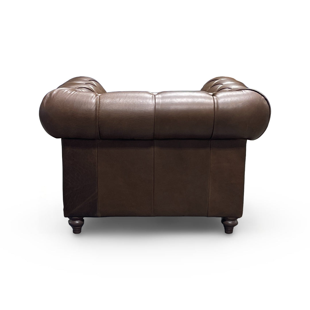 Premium Manchester Leather Armchair - Genuine Leather Living Room Chair with High Back & Padded Seat - Perfect for Home Office, Lounge & Reading Nook