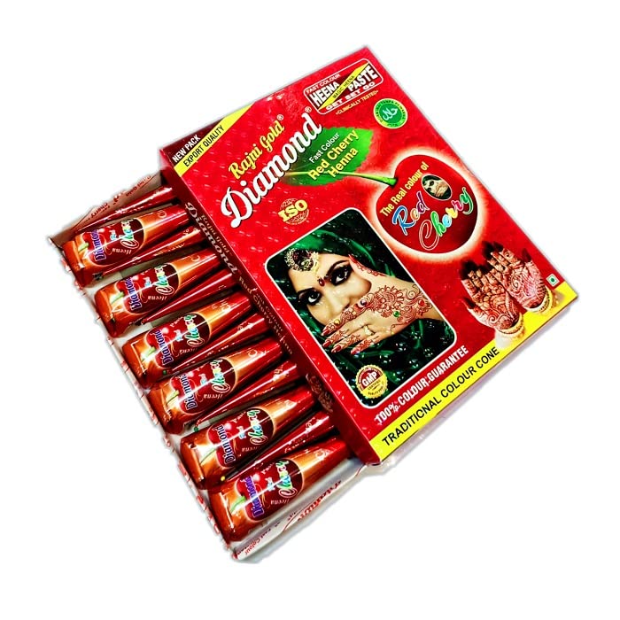 Rajni Gold Diamond Mehendi Cone - Fast Red Natural Henna for Hand Design & Temporary Tattoos (Combo Pack of 3 Boxes) | Perfect for Weddings, Festivals & Body Art