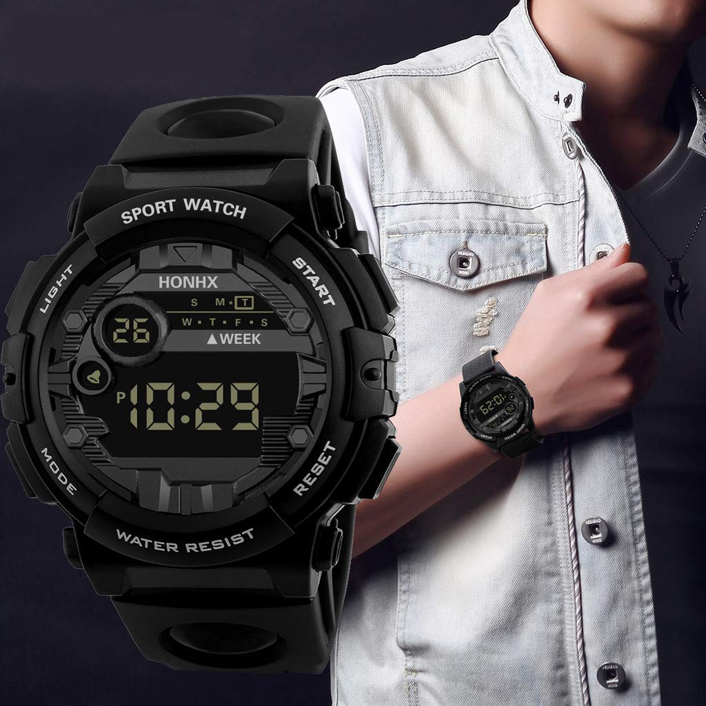 HTDBKDBK Men's Camouflage Digital Sports Watch - LED Display, Waterproof, Date Function - Perfect for Outdoor Activities, Running, Hiking & Fitness (Black, One Size)