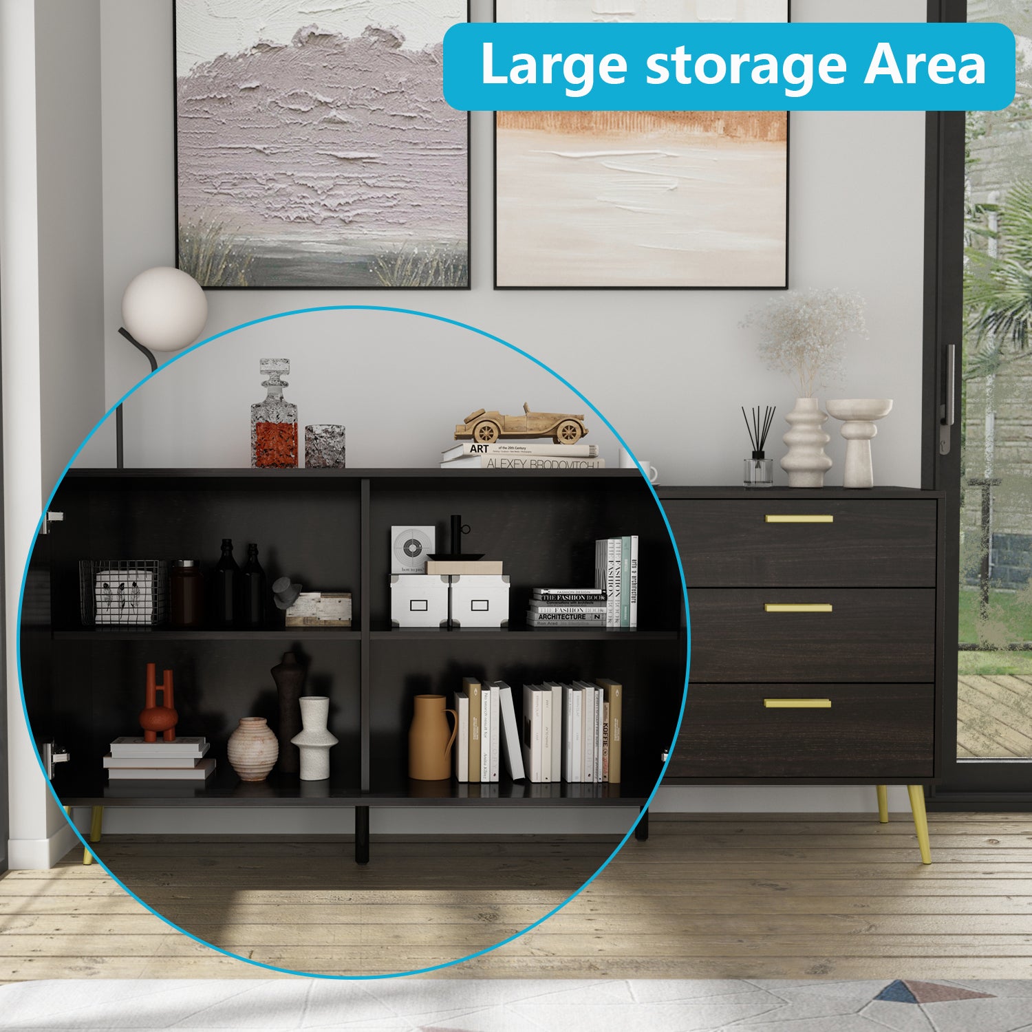 Modern Sideboard Buffet Server with Wide Storage Cabinet - Perfect for Dining Room, Living Room & Kitchen Organization