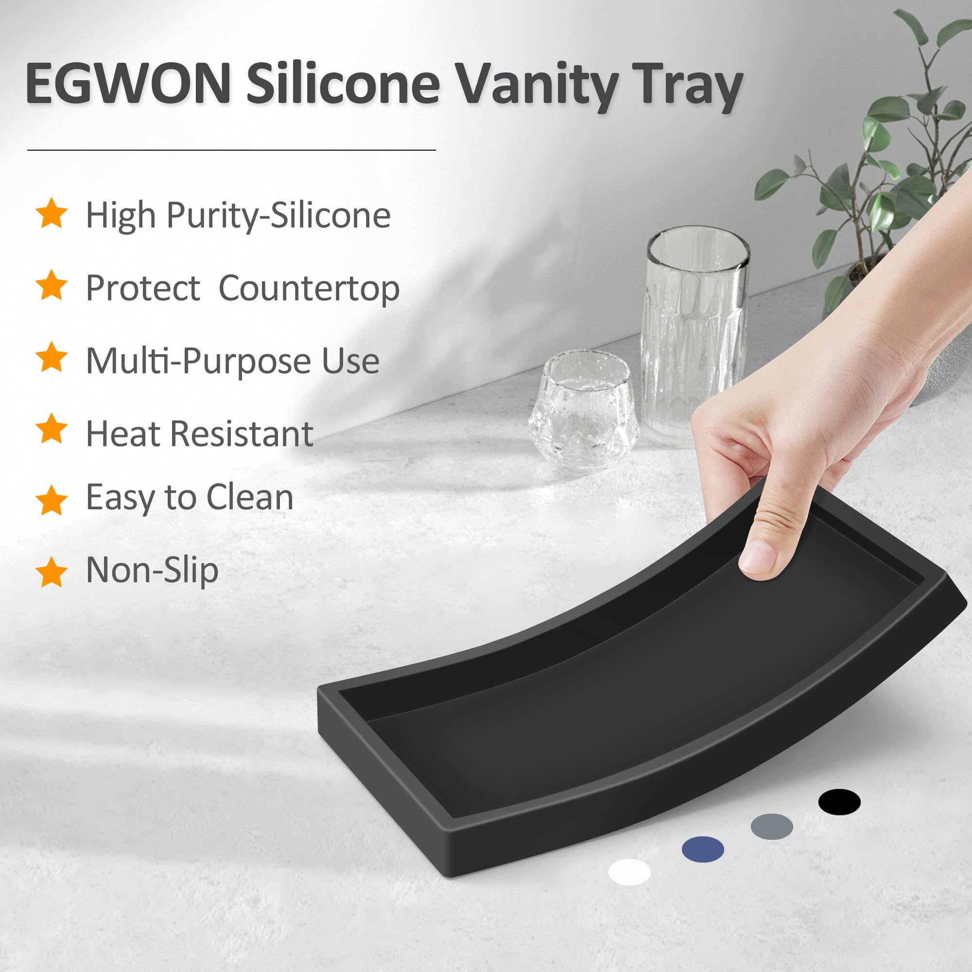 EGWON Shatterproof Silicone Bathroom Vanity Tray - Thick Non-Slip Soap Dispenser & Perfume Organizer for Sink Counter, Toilet Tank Top, Dresser - Perfect for Bathroom, Bedroom & Vanity Organization