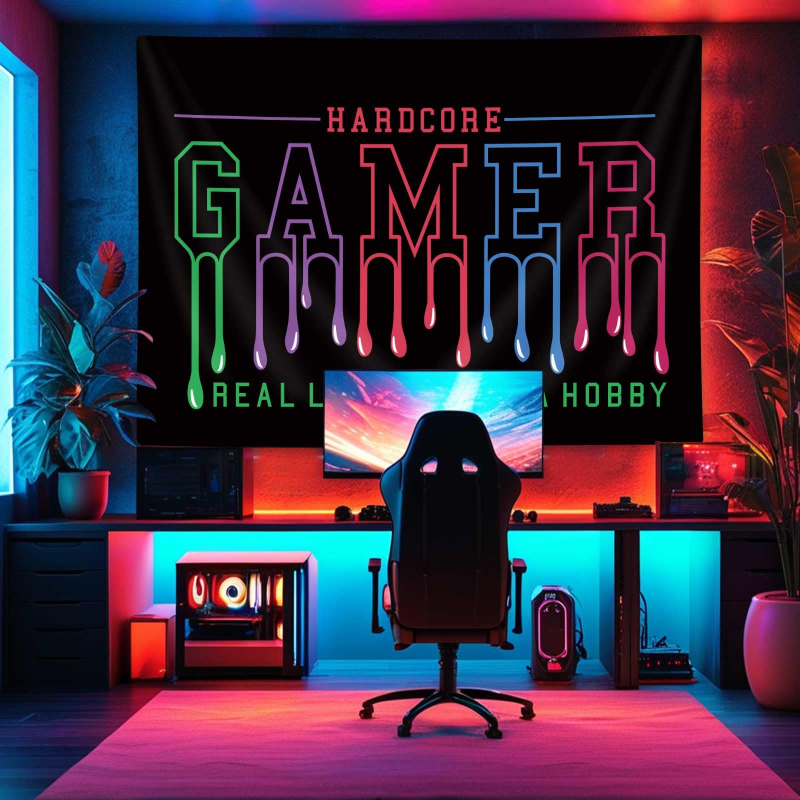MERCHR Gaming Room Tapestry Wall Hanging - 60x40 Inch Aesthetic Gamer Decor for Boys Bedroom, Living Room & Game Room - Funny Black Wall Art for Gamers | Perfect for Gaming Setup, Streamer Background & Teen Room Decor