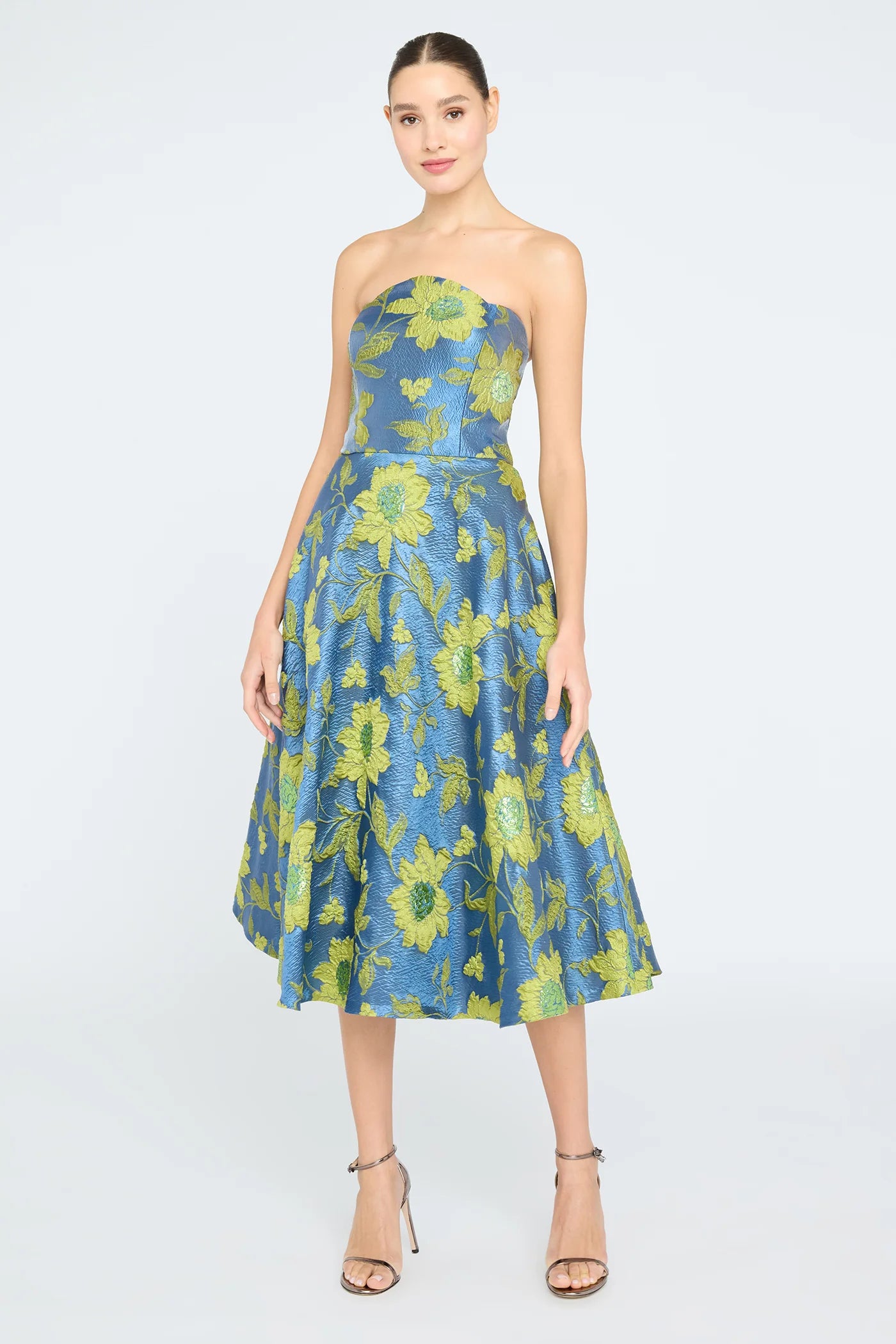 Dara Scallop Strapless Dress - Blue Ashes | Elegant Summer Cocktail Party & Wedding Guest Dress