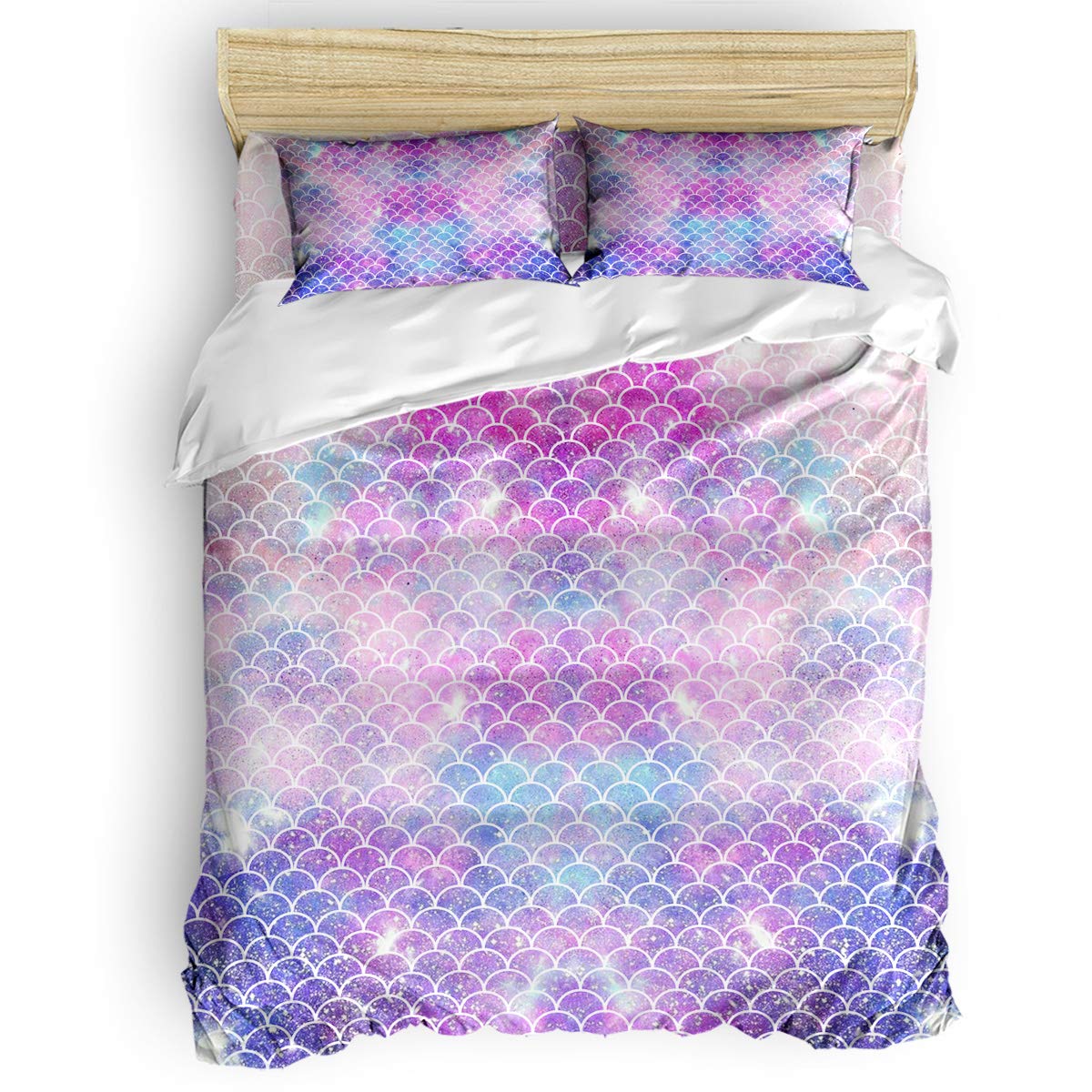 Bilagawa Luxury King Size Bed Sheet Set - Soft Duvet Cover & Pillowcases, Fish Scale Pattern Bedding Collection (4-Piece: 1 Flat Sheet, 1 Comforter Cover, 2 Pillow Cases) for Master Bedroom, Guest Room & Hotel Decor