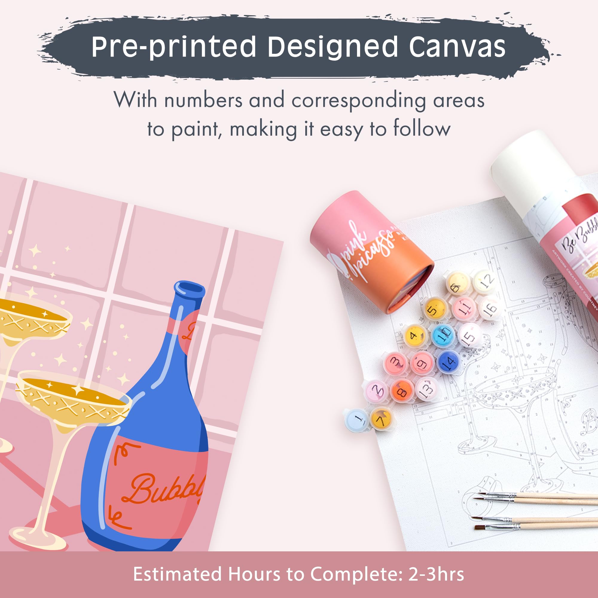 Pink Picasso Kits - Mid Century Modern Paint by Numbers for Adults & Kids | DIY Acrylic Painting Kit with Canvas for Beginners | Shark Tank Featured Art Set (Be Bubbly 8x10) - Perfect for Home Decor, Relaxation & Creative Gift Giving