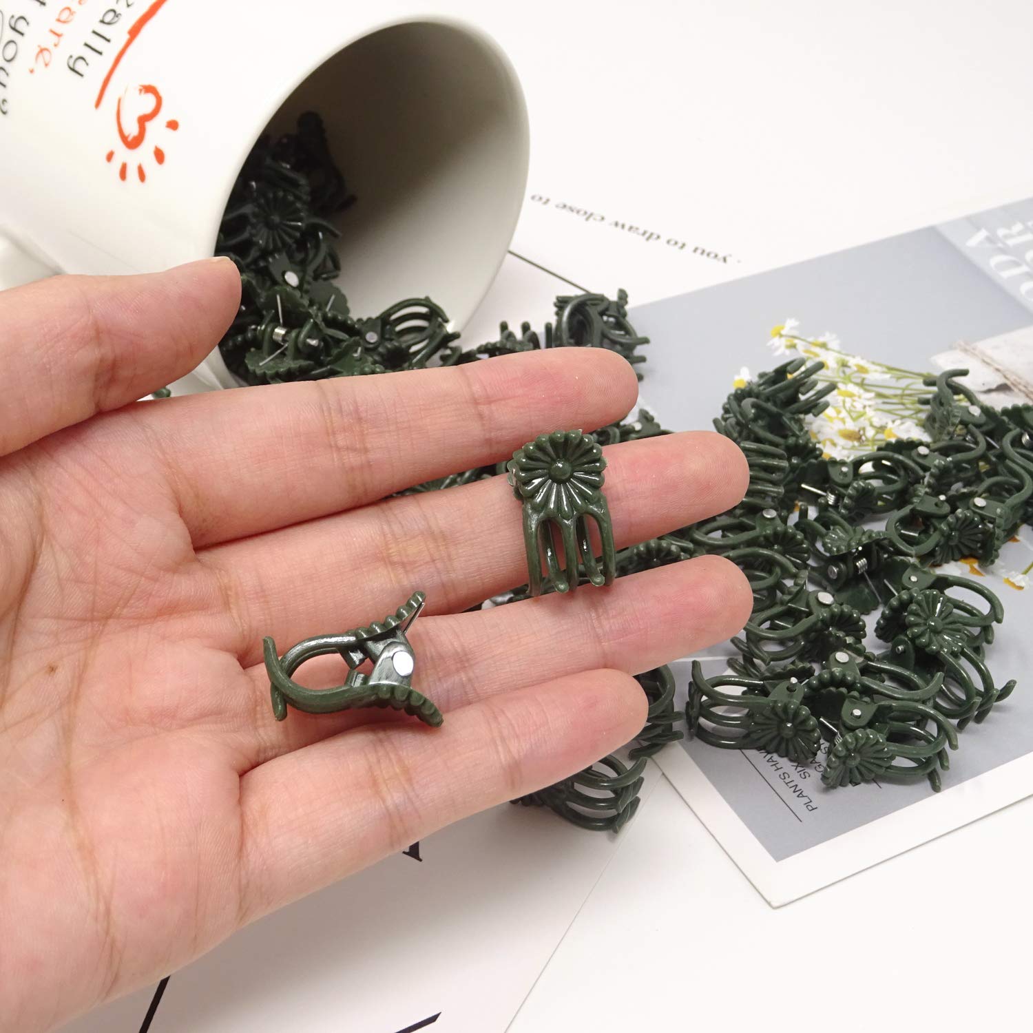 Honbay 100PCS Dark Green Orchid Clips - Tiny Plastic Plant Support Clips for Orchids, Stems, Vines & Stalks to Grow Upright | Perfect for Indoor Gardening, Greenhouse & Flower Arrangement