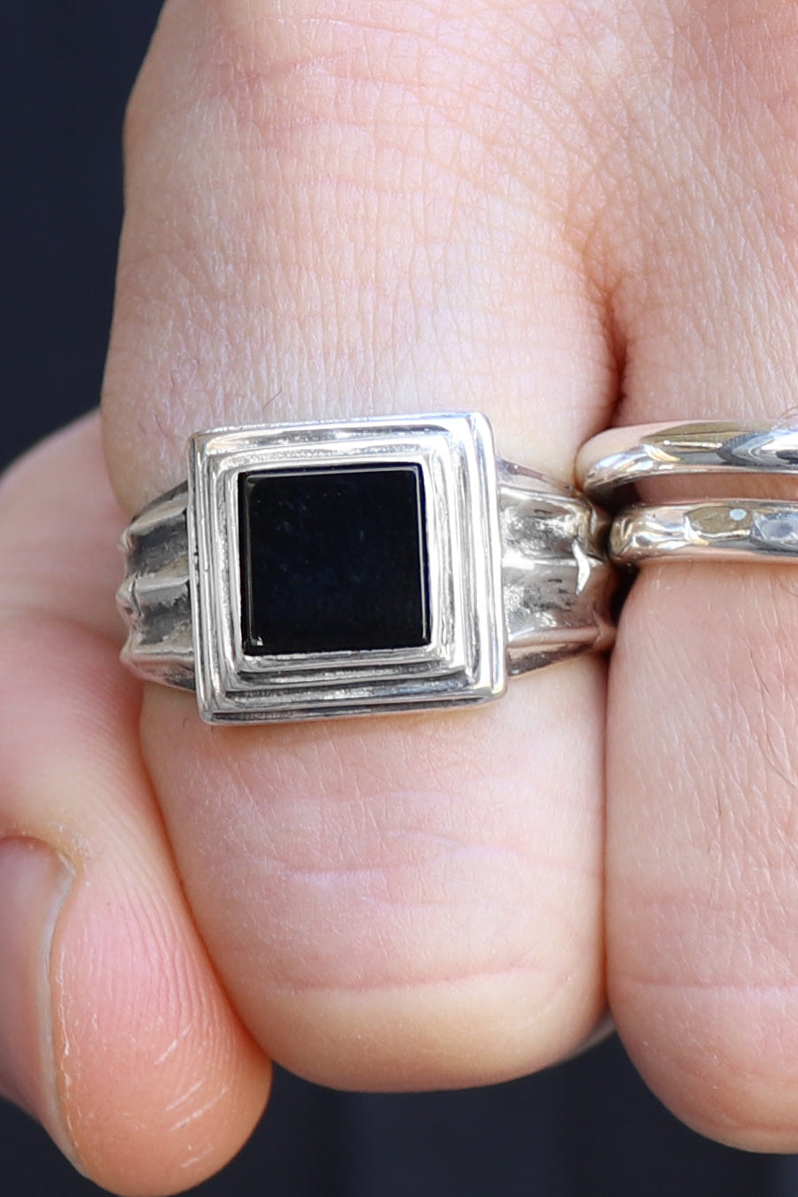 Inca Onyx Ring for Men & Women - Handmade Sterling Silver Adjustable Band - Unique Spiritual Jewelry for Meditation, Yoga & Gifting