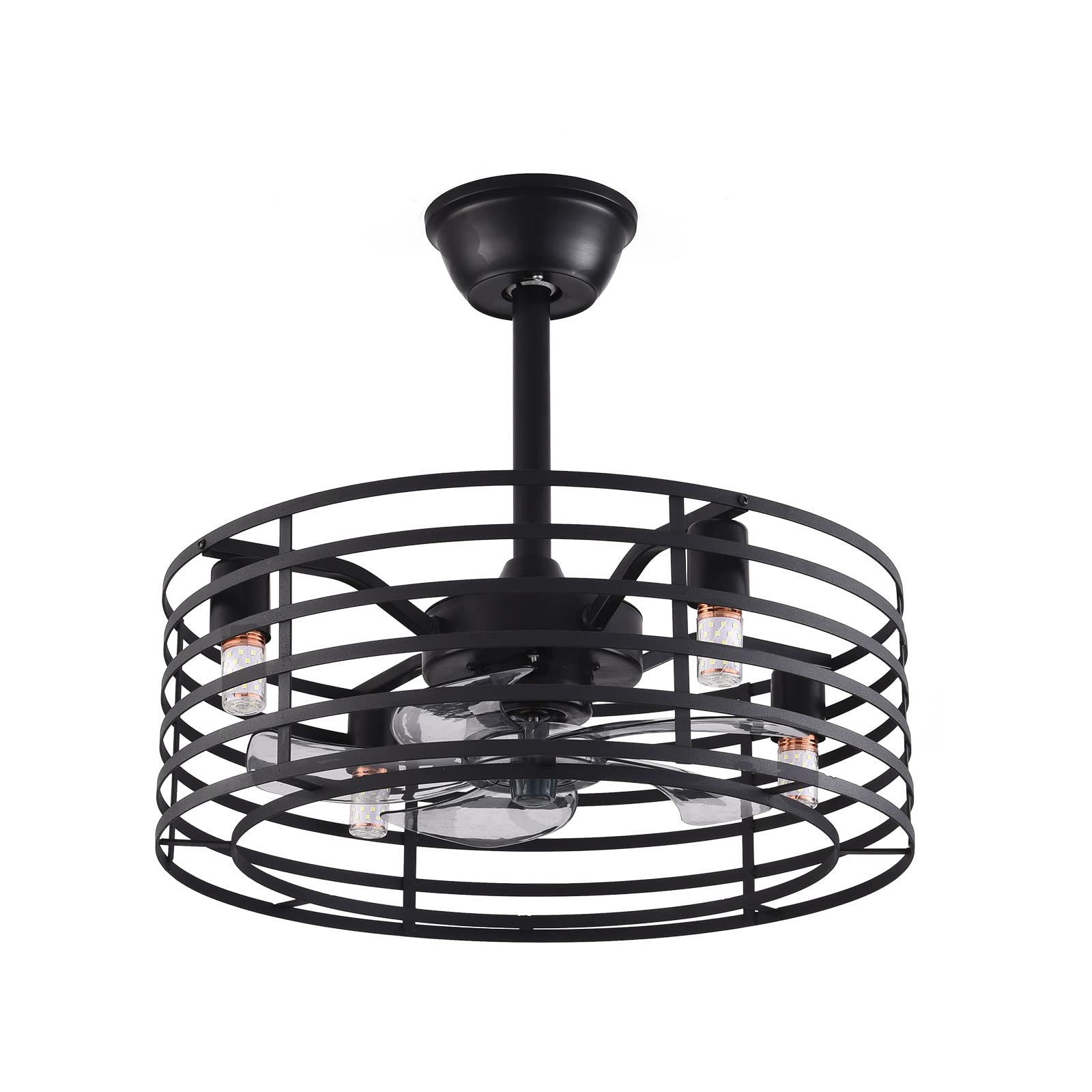 20 Inch Farmhouse Ceiling Fan with Remote Control - Industrial Metal Cage Light Fixture, Rustic Style Indoor/Outdoor Ceiling Fan with LED Lights - Perfect for Living Room, Bedroom, Patio & Porch