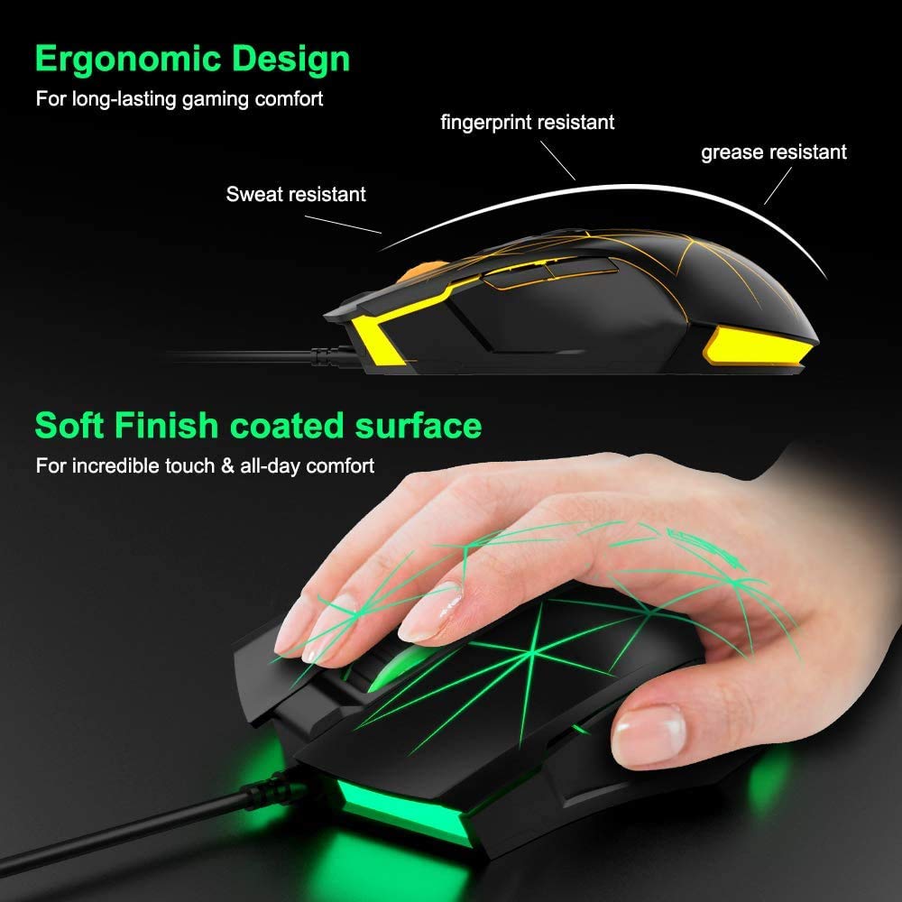 LexonElec RGB Wired Gaming Mouse - 7 Programmable Buttons, 2500 DPI Adjustable, Ergonomic USB Optical Mouse for PC Laptop (Windows/Mac/Linux Compatible) - Star Black - Best for FPS, MOBA, MMO Games & Office Work