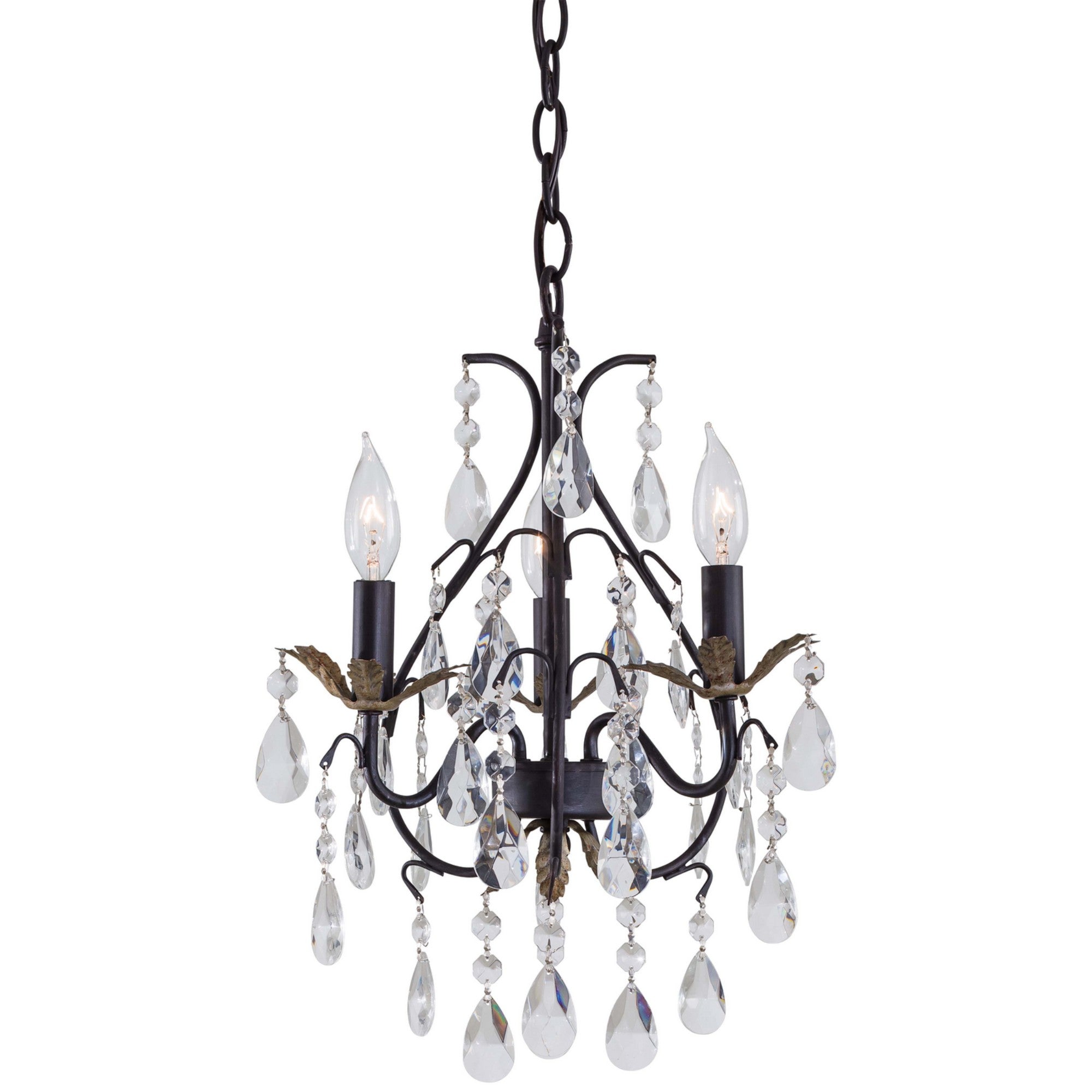 13 Inch 3-Light Chandelier in Bronze & Silver Finish - Elegant Dining Room Lighting for Home Decor