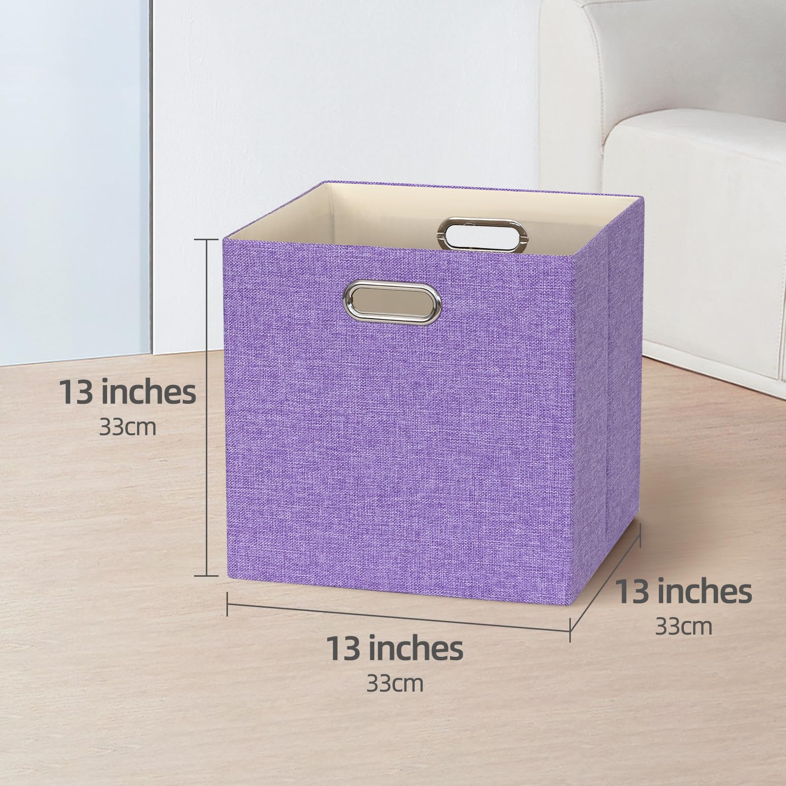 4-Pack Collapsible Linen Storage Cubes - 13x13x13 Inch Fabric Bins for Kallax Shelves, Cabinets & Closet Organization - Foldable Home Decor Storage Boxes for Bedroom, Nursery & Laundry Room (Purple)