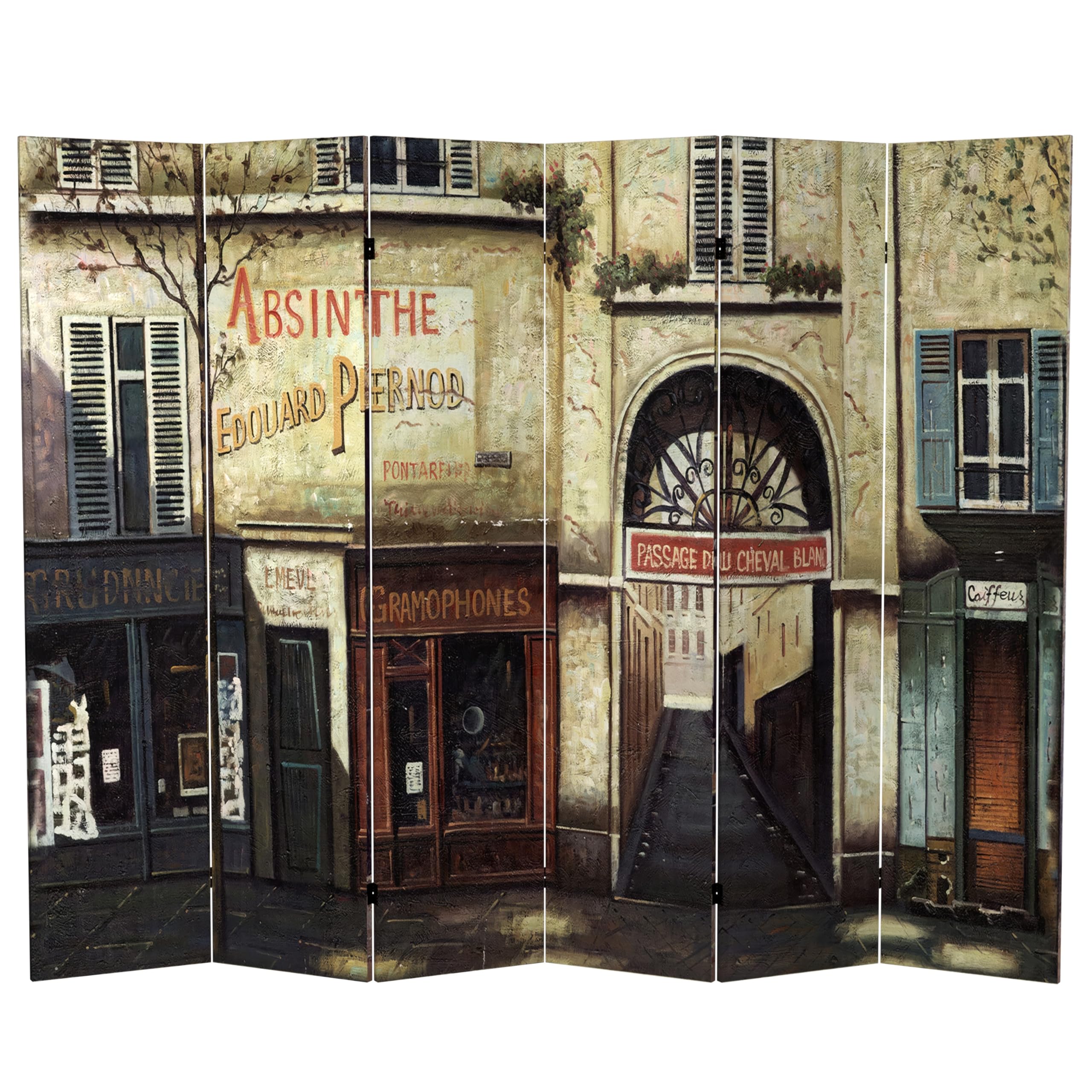 6 ft. Tall Double-Sided Red Lantern French Cafe Canvas Room Divider - 6 Panel Folding Privacy Screen for Home, Office & Wedding Decor