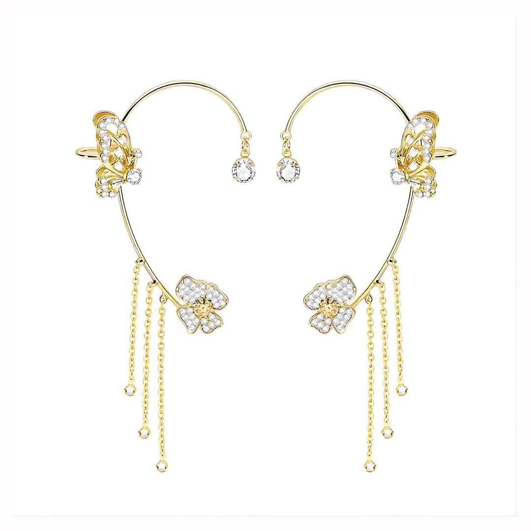 Non-Pierced Butterfly Tassel Elf Ear Clip Rose Wrap Climber Earrings for Women - Boho Festival Accessories | Perfect for Cosplay, Halloween Costumes & Fairy Themed Parties (Style A0148)
