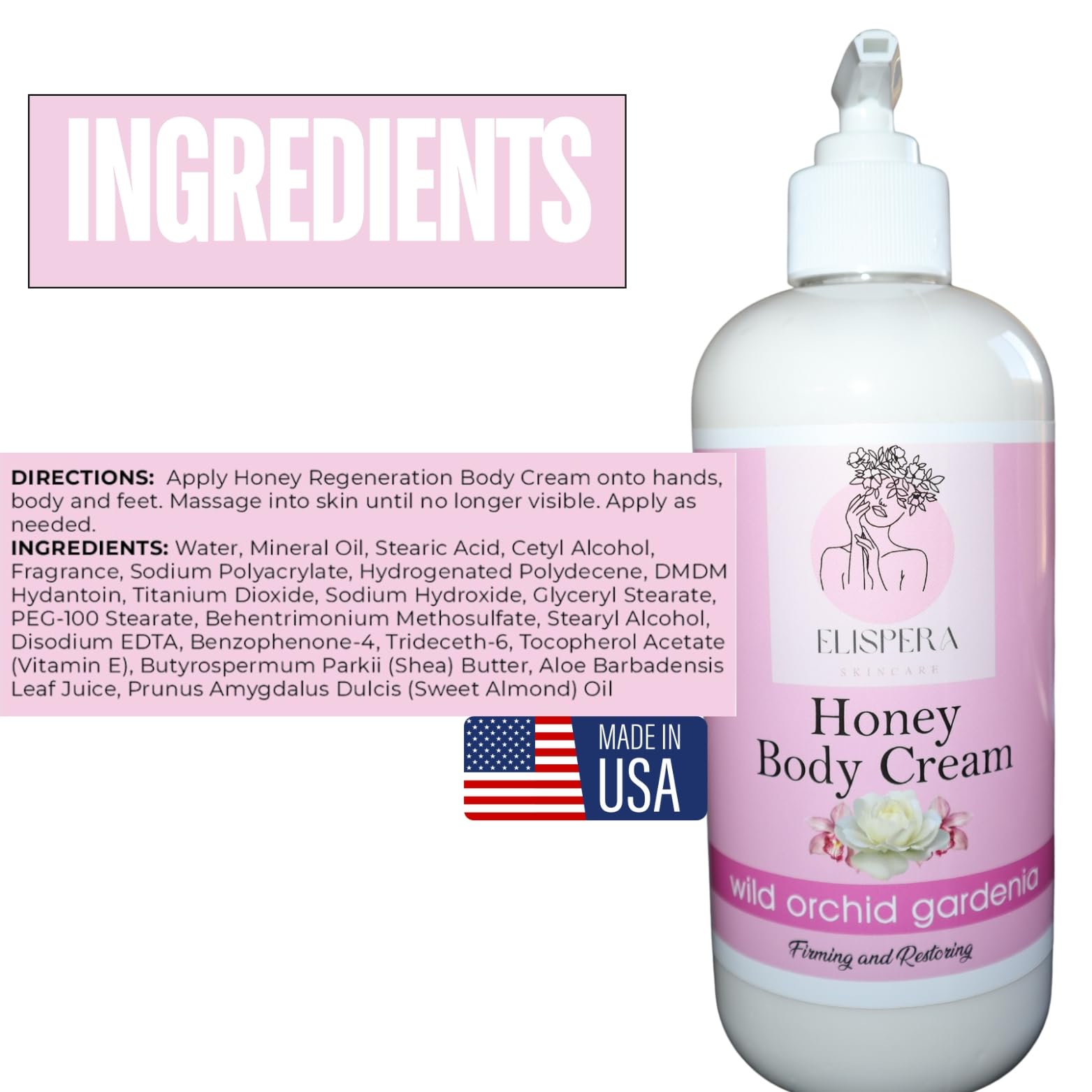 Organic Honey Body Cream - 16 Fl Oz, Wild Orchid & Gardenia Scent - Ultra Hydrating Moisturizer for Dry Skin - Perfect for Daily Use & Spa Nights