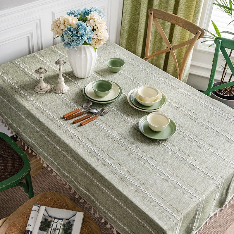 Premium Rectangular Tablecloth for Kitchen & Dining Room - Modern Farmhouse Green Cotton Linen Table Cover - Perfect for Dinner Parties, Holiday Gatherings & Everyday Use