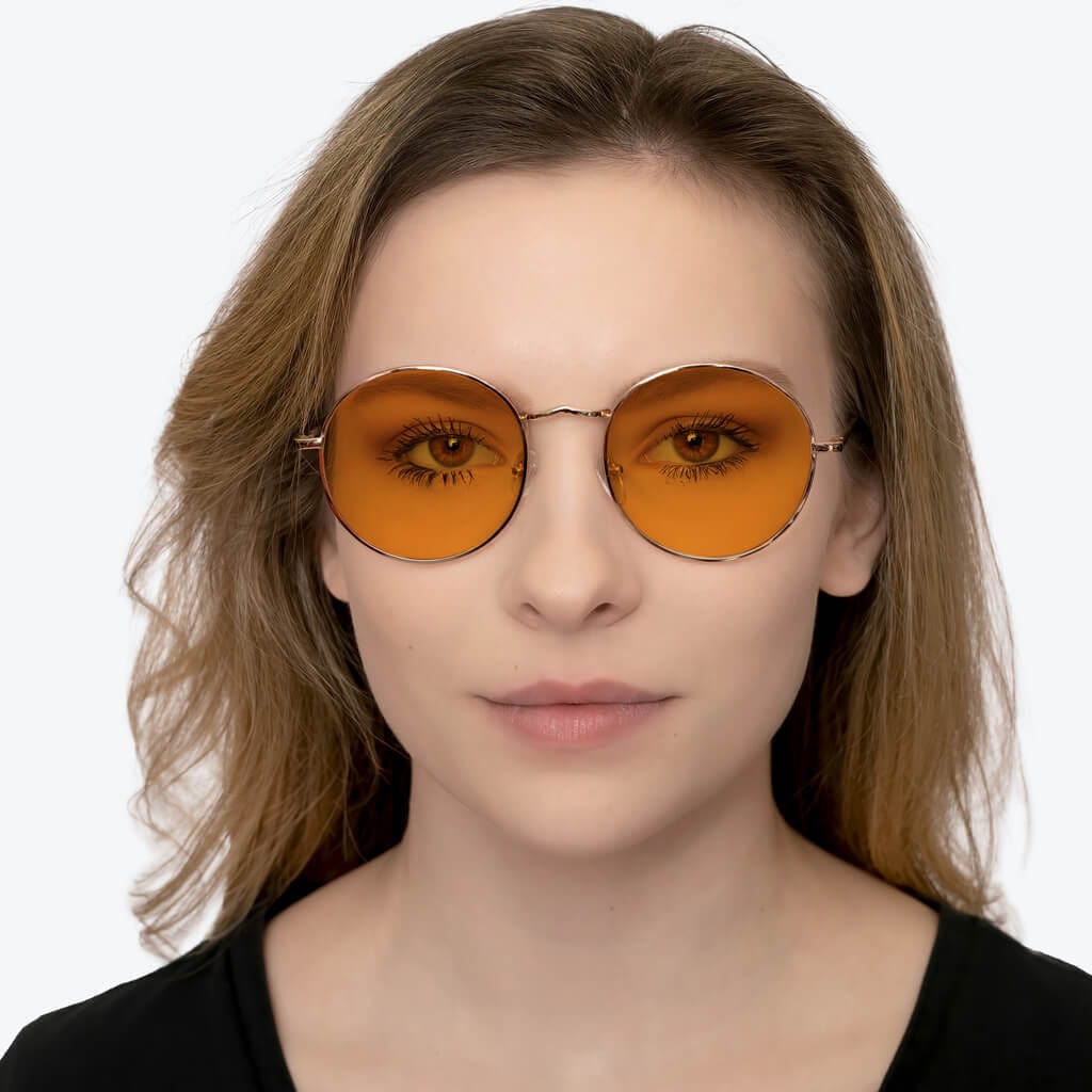 SunDown Elton Blue Light Blocking Glasses - Gold Frame Reading Glasses for Eye Strain Relief | Computer, Gaming & Nighttime Use