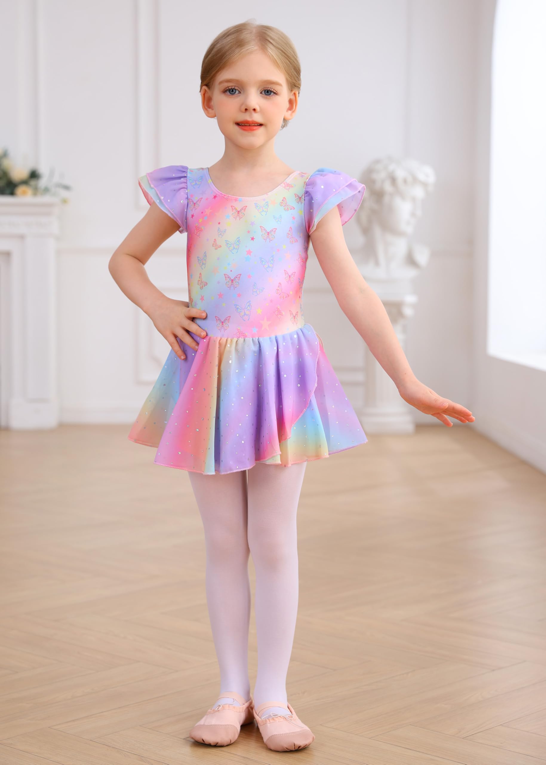 Toddler Ballet Leotard with Skirt - Girls Dance Outfit for Ballet & Gymnastics | Classic Short Sleeve Ballerina Dress for Recitals & Practice
