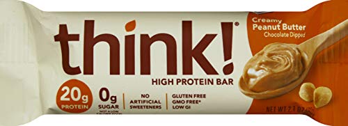 think! High Protein Bars - Creamy Peanut Butter, 20g Protein, 0g Sugar, No Artificial Sweeteners, Gluten Free, Non-GMO, 2.1oz (10 Pack) | Healthy Snack for Weight Loss, Gym Workout & On-the-Go Energy