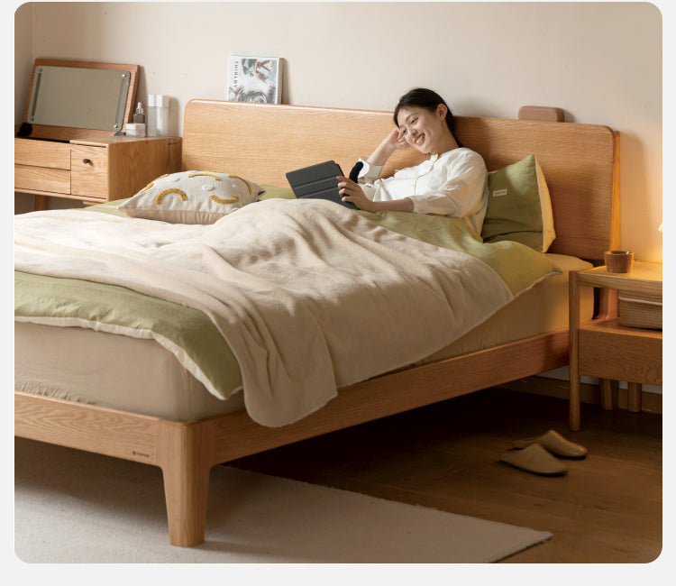 Solid Oak Wood High Headboard Bed - Queen Size, Rustic Farmhouse Style for Bedroom Decor - Perfect for Master Bedrooms, Guest Rooms & Cozy Retreats