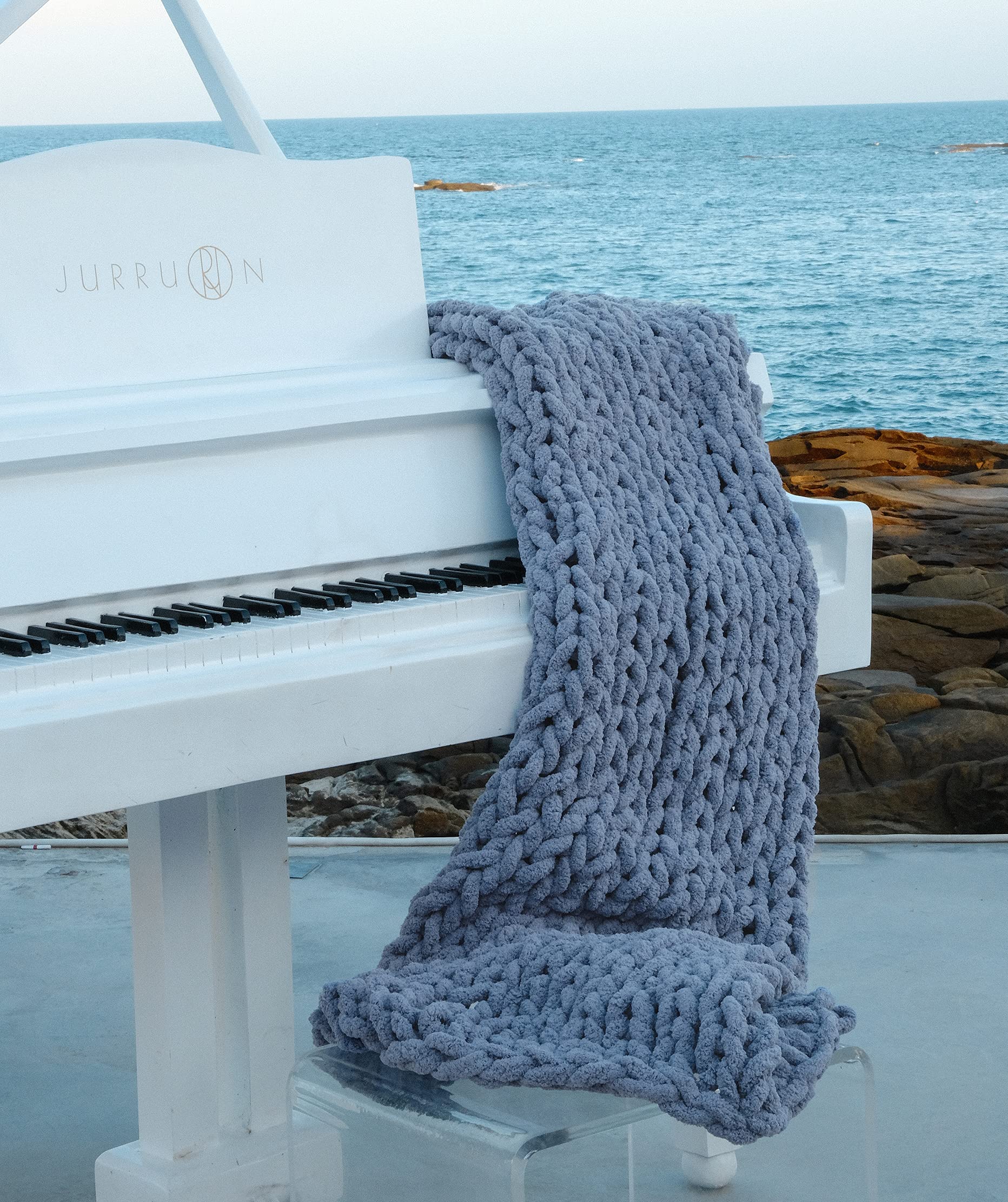 Alzoear Chunky Knit Throw Blanket - Soft Chenille Handmade Blanket for Sofa & Bed - Cozy Warm Home Decor (60x80 Inches, Storm Grey) - Perfect for Winter Nights, Living Room Lounging & Gift Giving