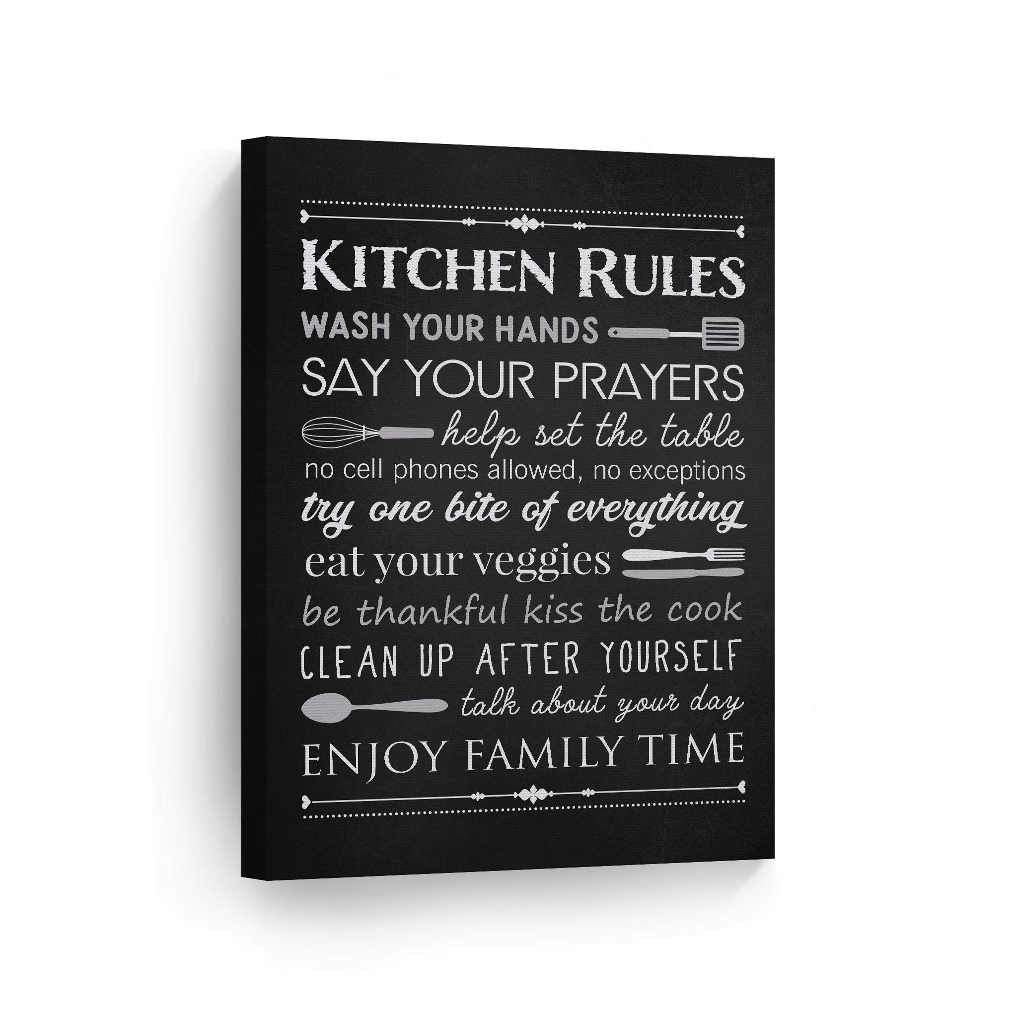 Smile Art Design Kitchen Rules Blackboard Canvas Wall Art Print - Modern Farmhouse Decor for Kitchen, Restaurant, Cafe & Dining Room - Housewarming Gift - Ready to Hang 40x30 - Perfect for Home, Office & Commercial Spaces