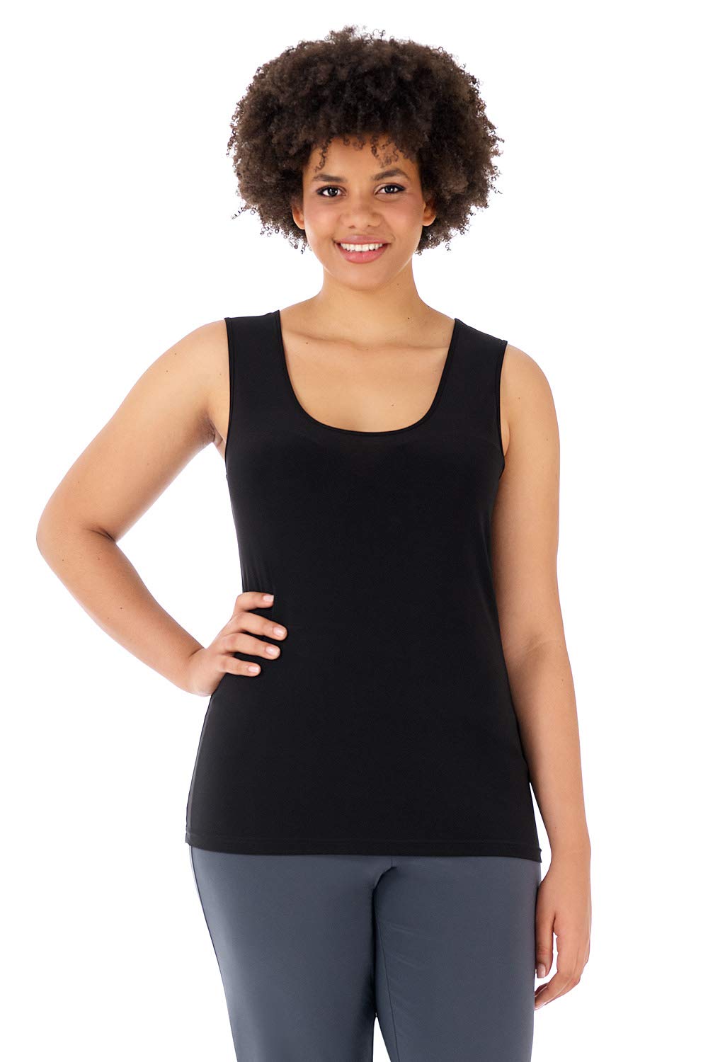 Rekucci Plus Size Scoop Neck Knit Tank Top for Curvy Women - Comfortable & Stylish Travel Outfit for Summer Vacations & Casual Wear