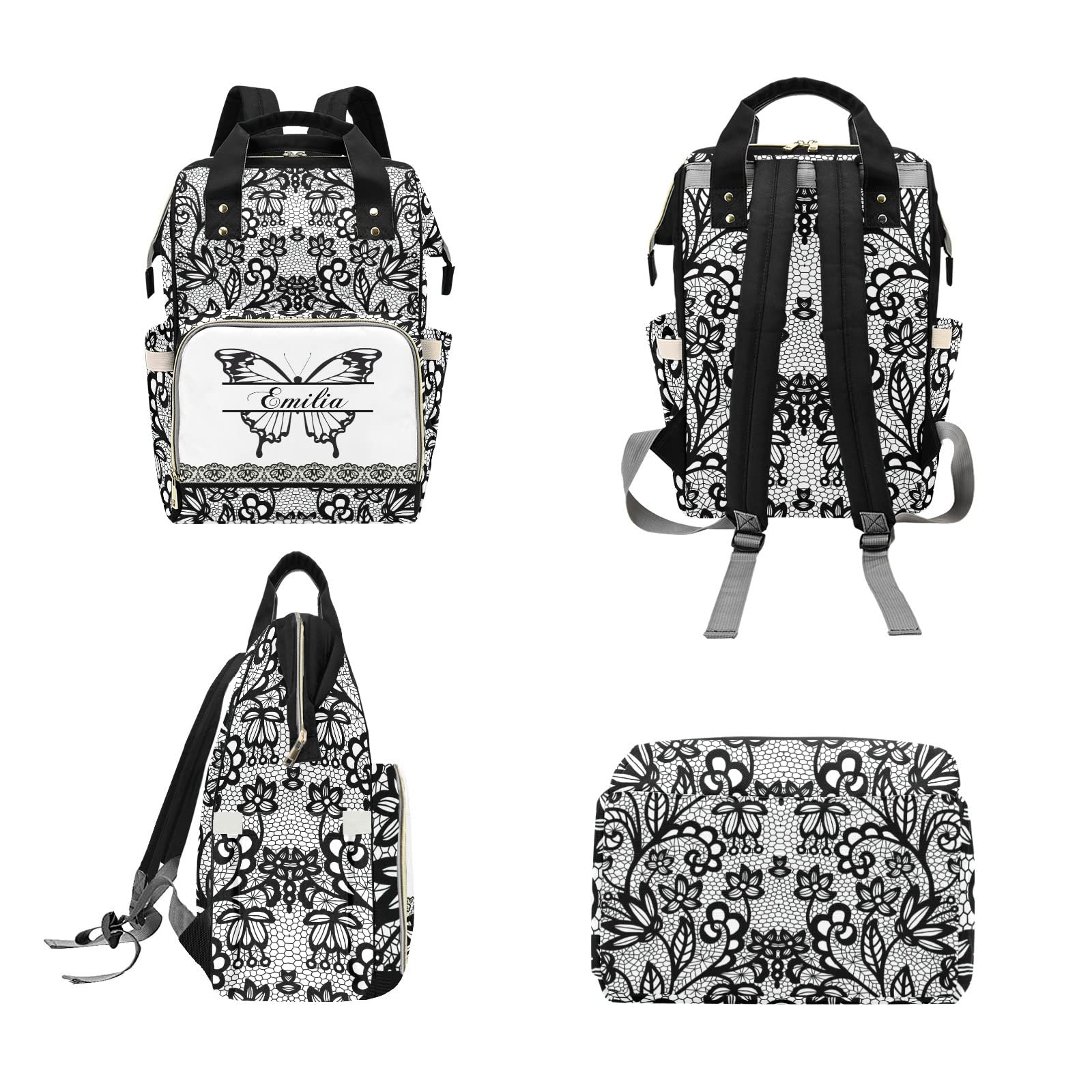 **Personalized Diaper Bag Backpack Tote - Custom Butterfly Black Diaper Bag for Baby Shower Gift | Perfect for Moms, Travel & Everyday Use**