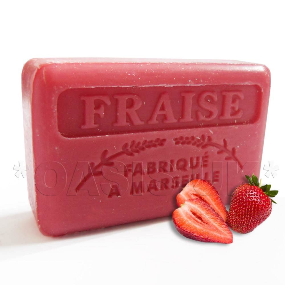 125g Marseille Soap - Natural Strawberry (Fraise) Scented, Handmade in France, Vegan & Gentle for Face & Body - Perfect for Sensitive Skin, Daily Cleansing & Gift Sets
