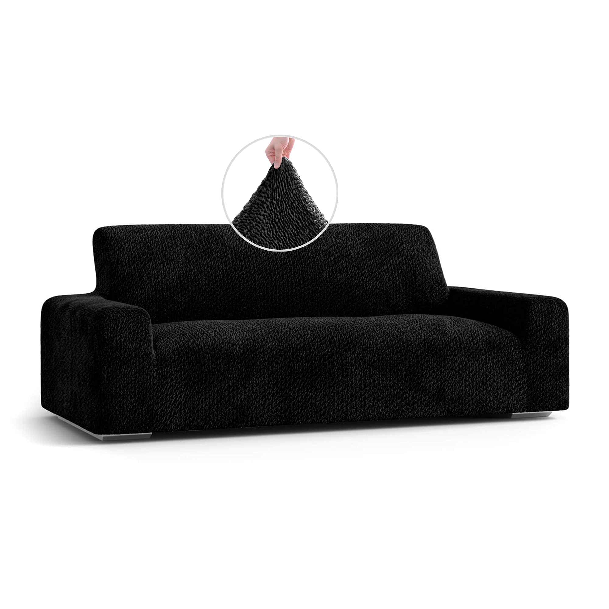 PAULATO BY GA.I.CO. Stretch Sofa Slipcover - Velvet Couch Cover for Pets - Soft Washable Polyester Fabric Sofa Protector - 1-Piece Form Fit Cushion Cover (Black) - Perfect for Living Room, Family Room & Pet-Friendly Homes