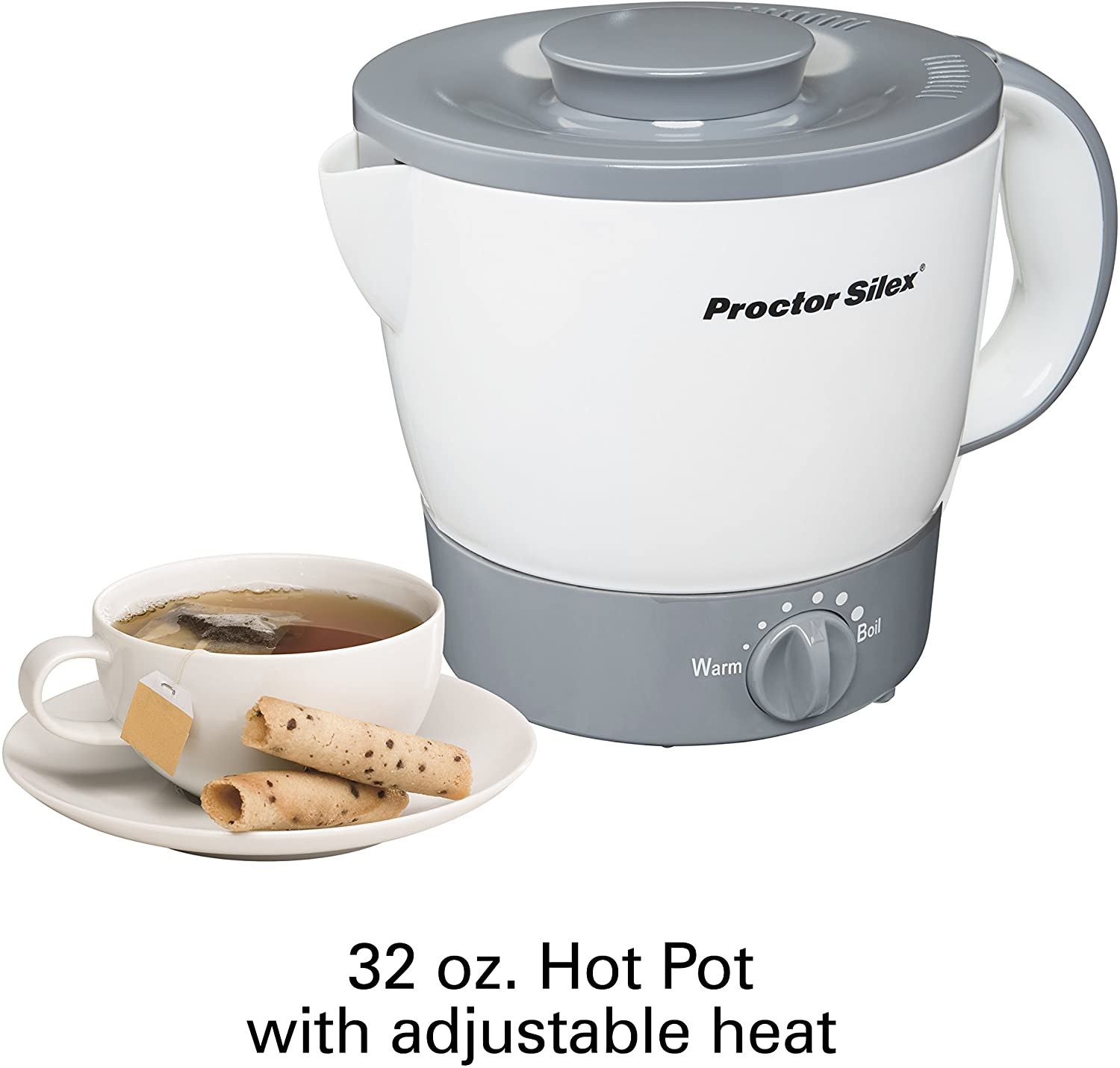 Proctor Silex 48507 Electric Hot Pot - Fast Boiling, 1.7 Quart Stainless Steel for Tea, Coffee, Soup & Noodles - Perfect for Dorms, Offices & Small Kitchens