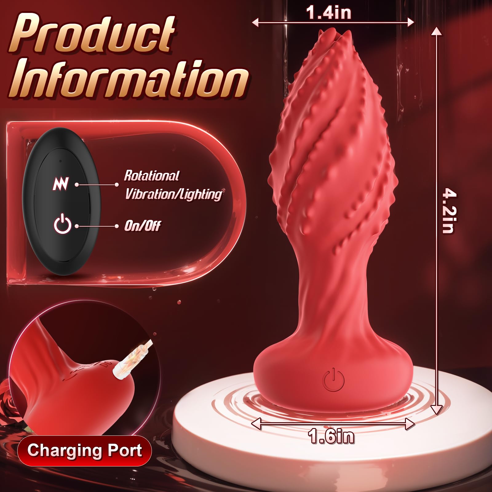 Remote Control Vibrating Butt Plug Anal Toy - 360° Rotating Prostate Massager with 10 Vibration Modes & LED Light for Women & Couples - Perfect for Solo Play, Couples Intimacy, and BDSM Exploration