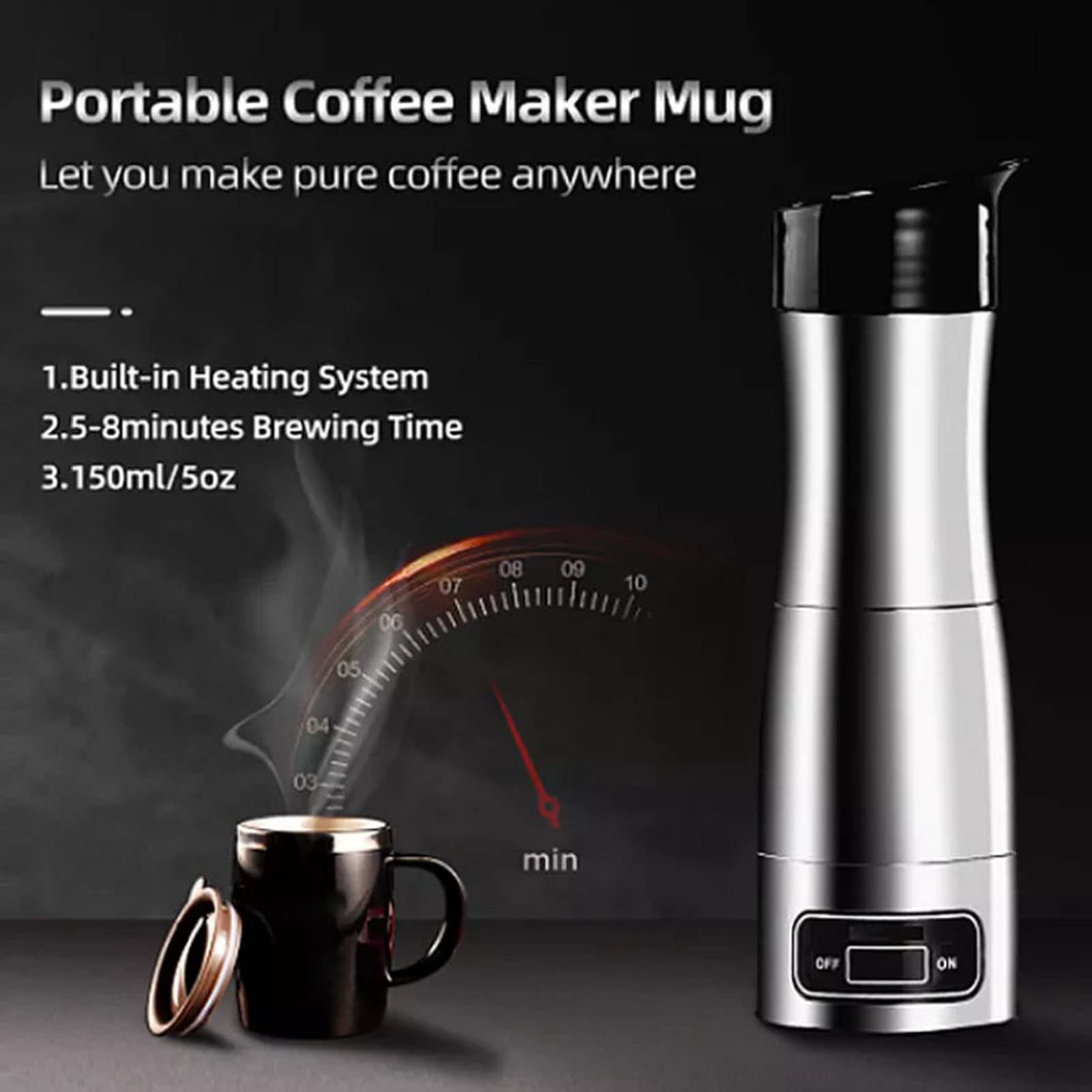 Portable Electric Coffee Maker for Car - 12V/24V Travel Espresso Machine, Compact & Fast Brewing - Perfect for Road Trips, Camping & Office Use
