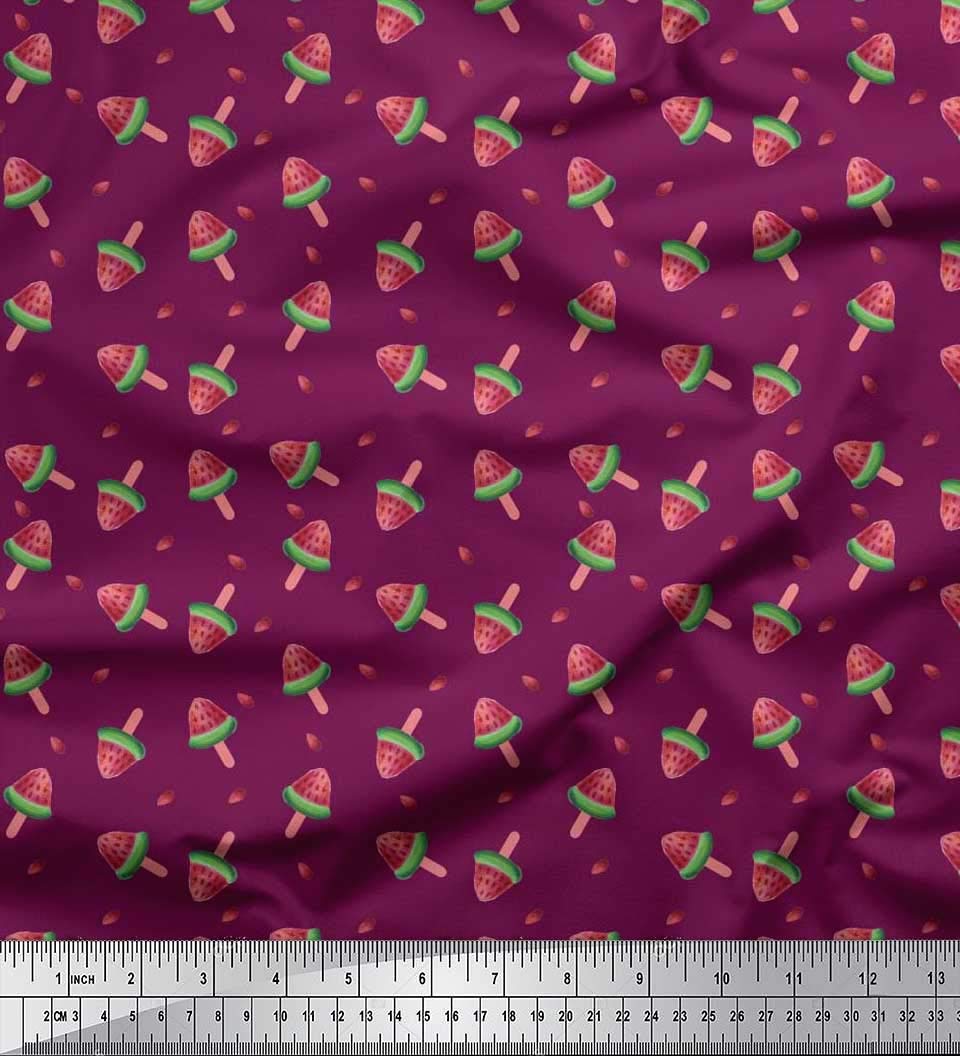 Soimoi Japan Crepe Satin Fabric - Seeds & Watermelon Fruits Print - 42 Inch Wide by Yard - Perfect for DIY Dresses, Quilting, and Home Decor Projects