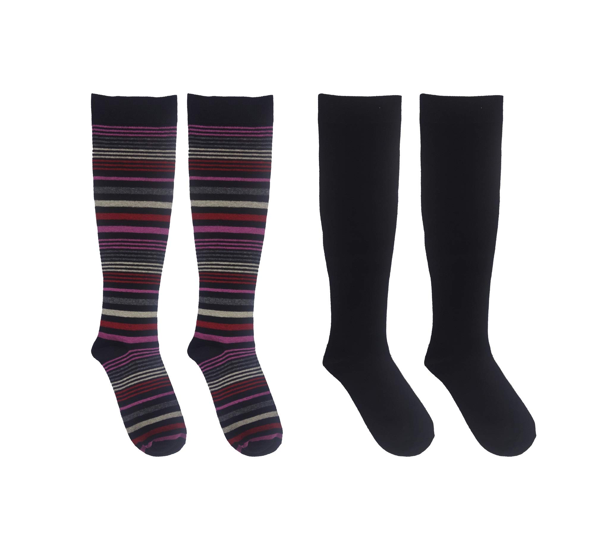 Mirabeau Fashion Knee High Compression Socks for Women & Men - 2 Pairs Set - Improve Circulation & Reduce Swelling - Perfect for Running, Travel & Nurses