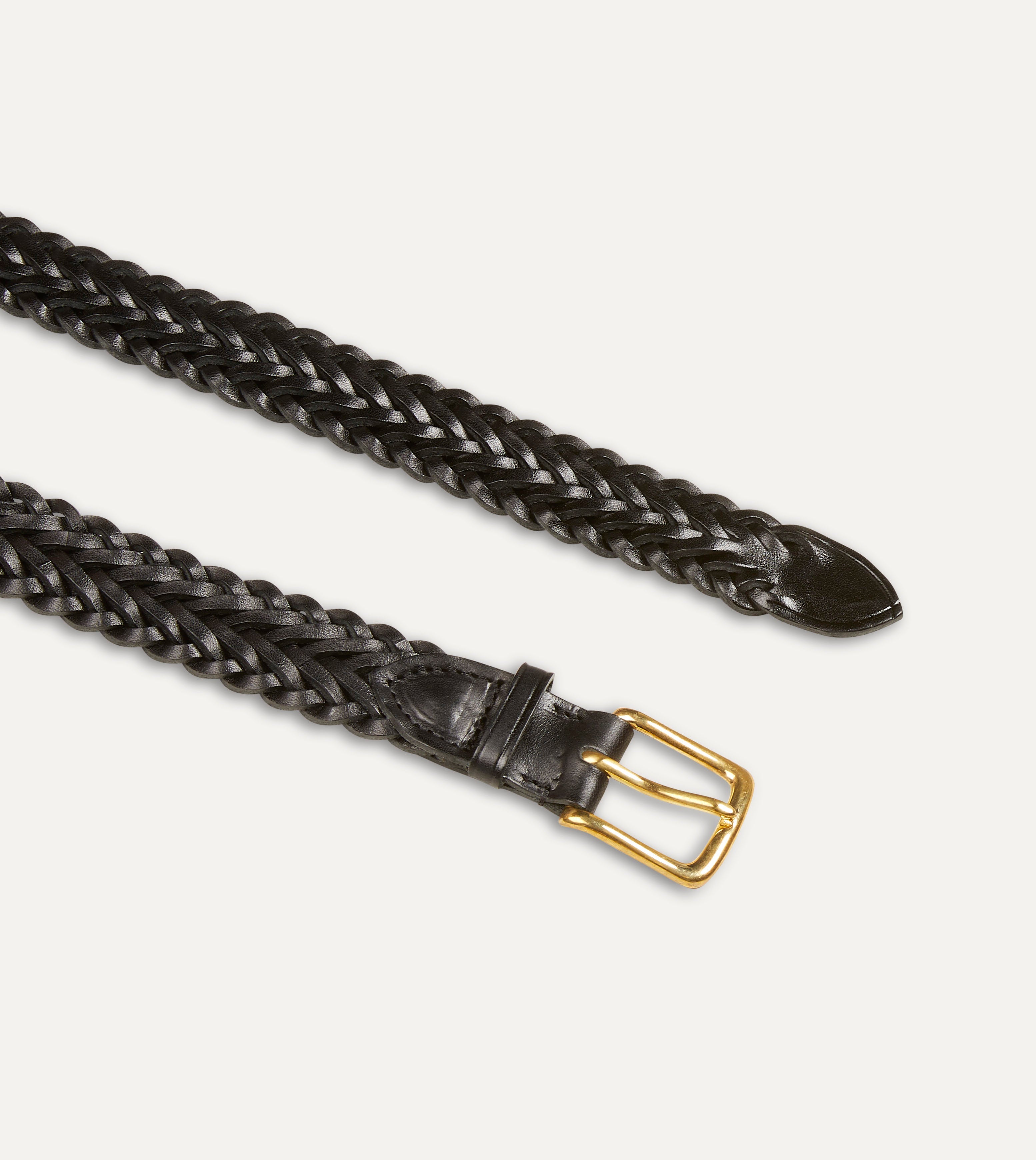 Premium Black Plaited Bridle Leather Belt with Antique Brass Buckle - Stylish & Durable for Men & Women | Perfect for Casual, Office & Formal Wear