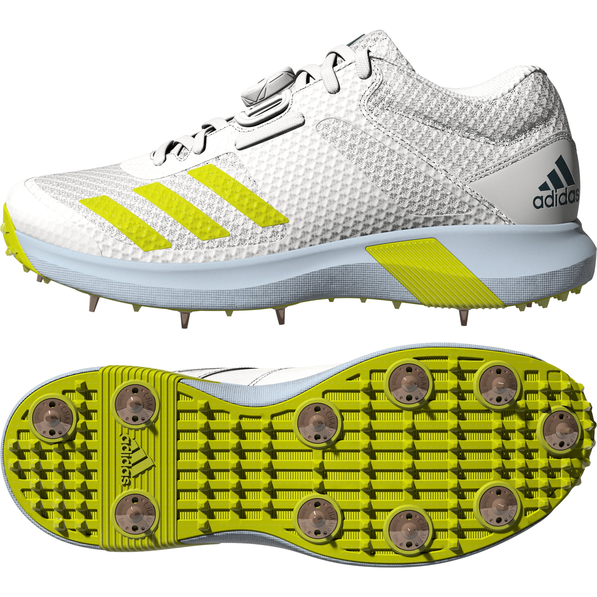 Adidas Adipower Vector MID Cricket Shoes - White & Yellow for Men | Lightweight & Durable for Professional Matches & Training