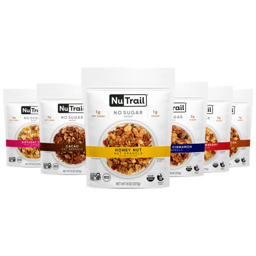 NuTrail Nut Granola Variety Pack - No Sugar Added, Gluten Free, Grain Free, Keto & Low Carb Healthy Breakfast Cereal (8oz, 6 Count) | Perfect for Keto Diet, Weight Loss & On-the-Go Snacking