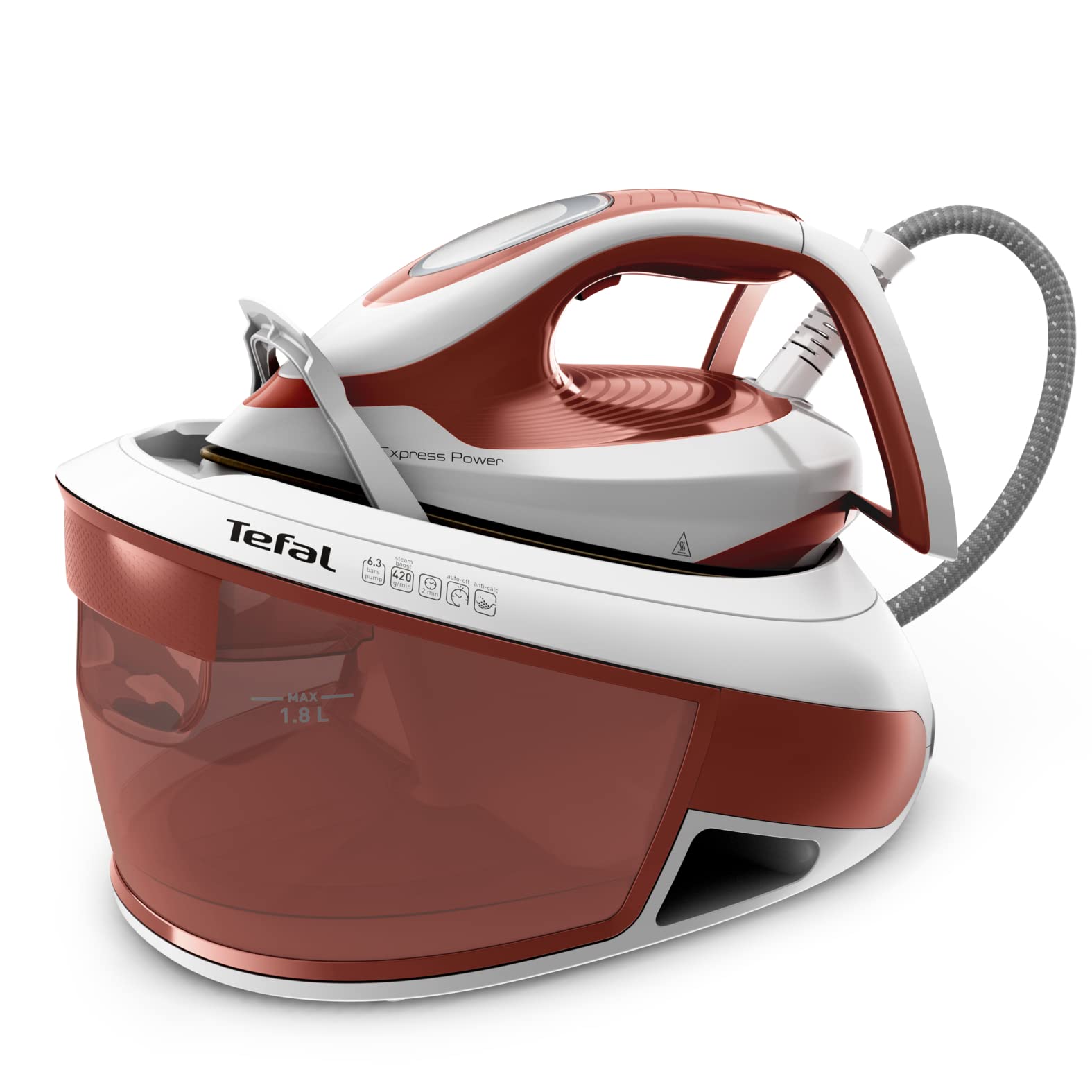 Tefal SV8110 Express Power Steam Generator - 1.8L Water Tank, Powerful Steam Performance, No Setting Technology, Vertical Steam - Made in France (Eco Stand) - Perfect for Home Ironing & Professional Garment Care