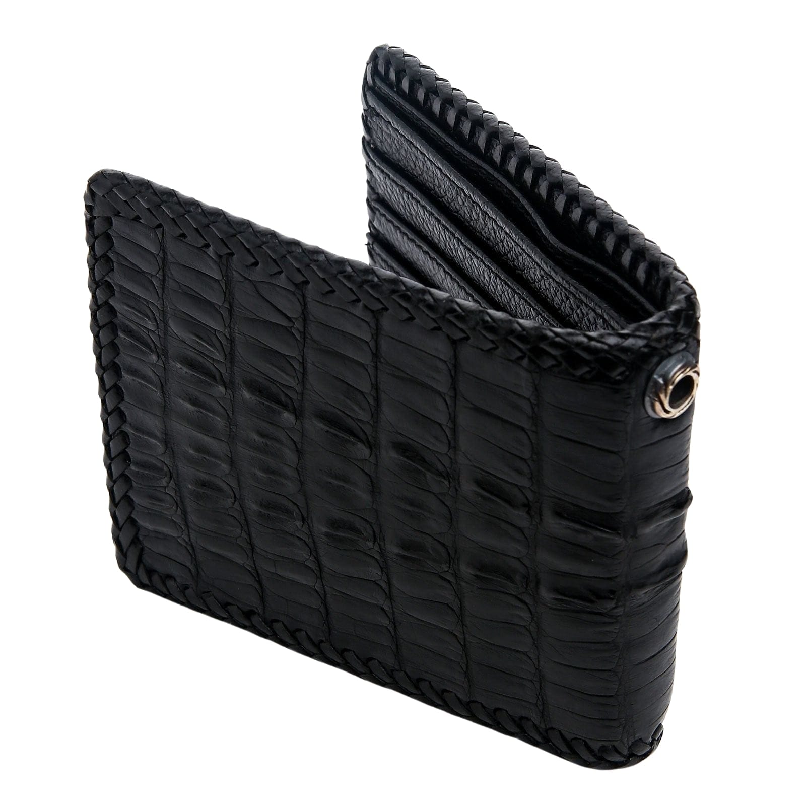 Black Crocodile Leather Biker Wallet for Men - RFID Blocking Slim Wallet with Money Clip - Perfect for Motorcycle Riders, Travel & Everyday Use