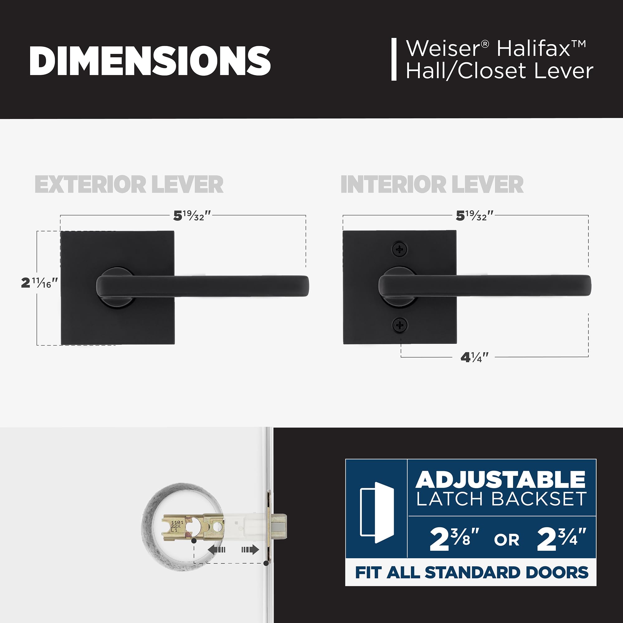 Weiser Halifax Matte Black Reversible Passage Door Handle - Non-Locking Interior Lever for Hall, Closet & Bedroom Doors - Modern Home Décor for Stylish & Functional Spaces