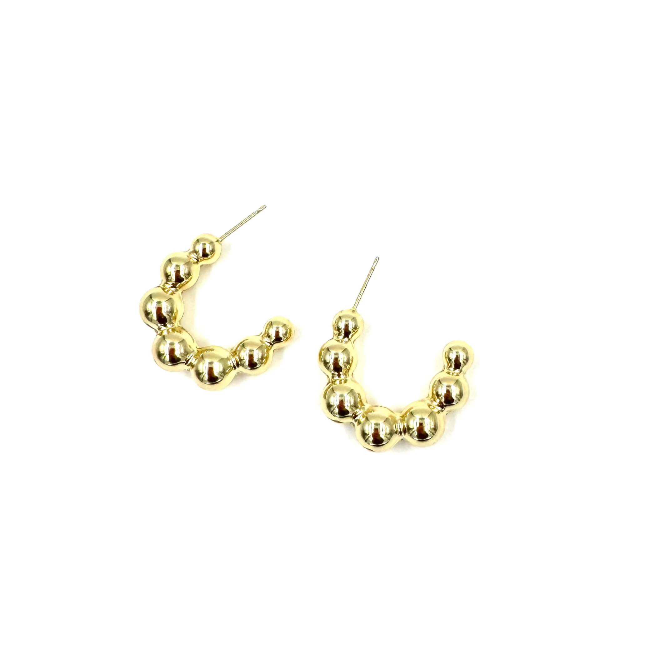 Stainless Steel Gold Plated Gradual Ball Beaded Hoop Earrings for Women - Elegant Open Back Design for Parties, Weddings & Everyday Wear