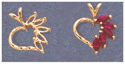 Solid Sterling Silver or 14kt Gold 5 Stone Fancy Heart Pendant Setting - Marquise Cut, Handcrafted in USA (161 275/141 275) - Perfect for Valentine's Gifts, Anniversary Jewelry & Special Occasion Presents